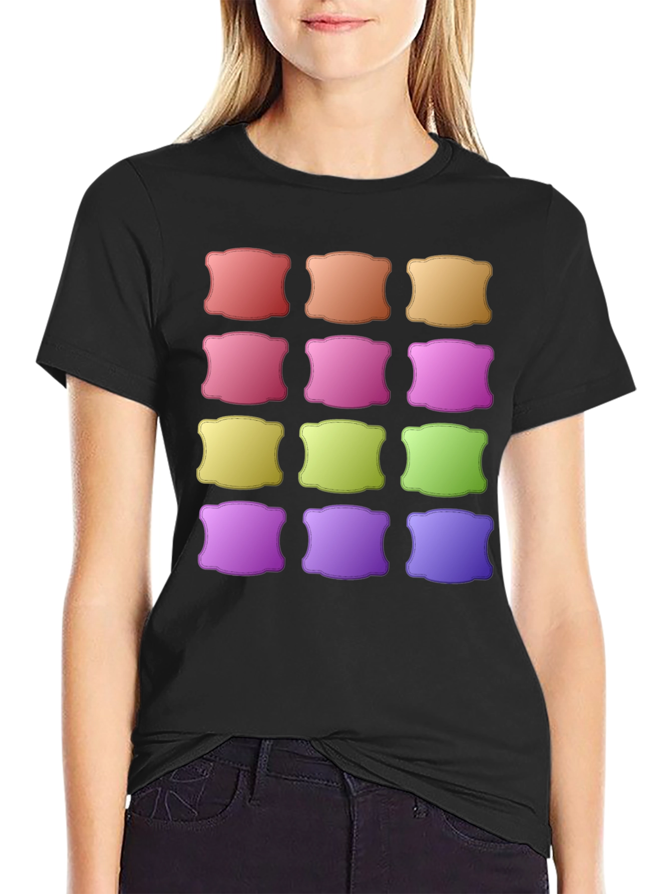 Black Colorful Pillow Pattern Black T-Shirt view 2