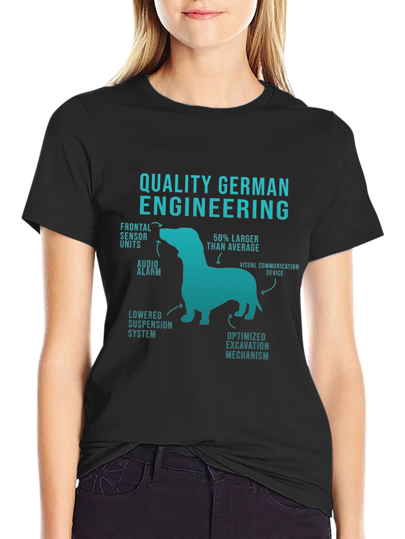 Black Quality German Engineering Funny Dog T-Shirt view 2