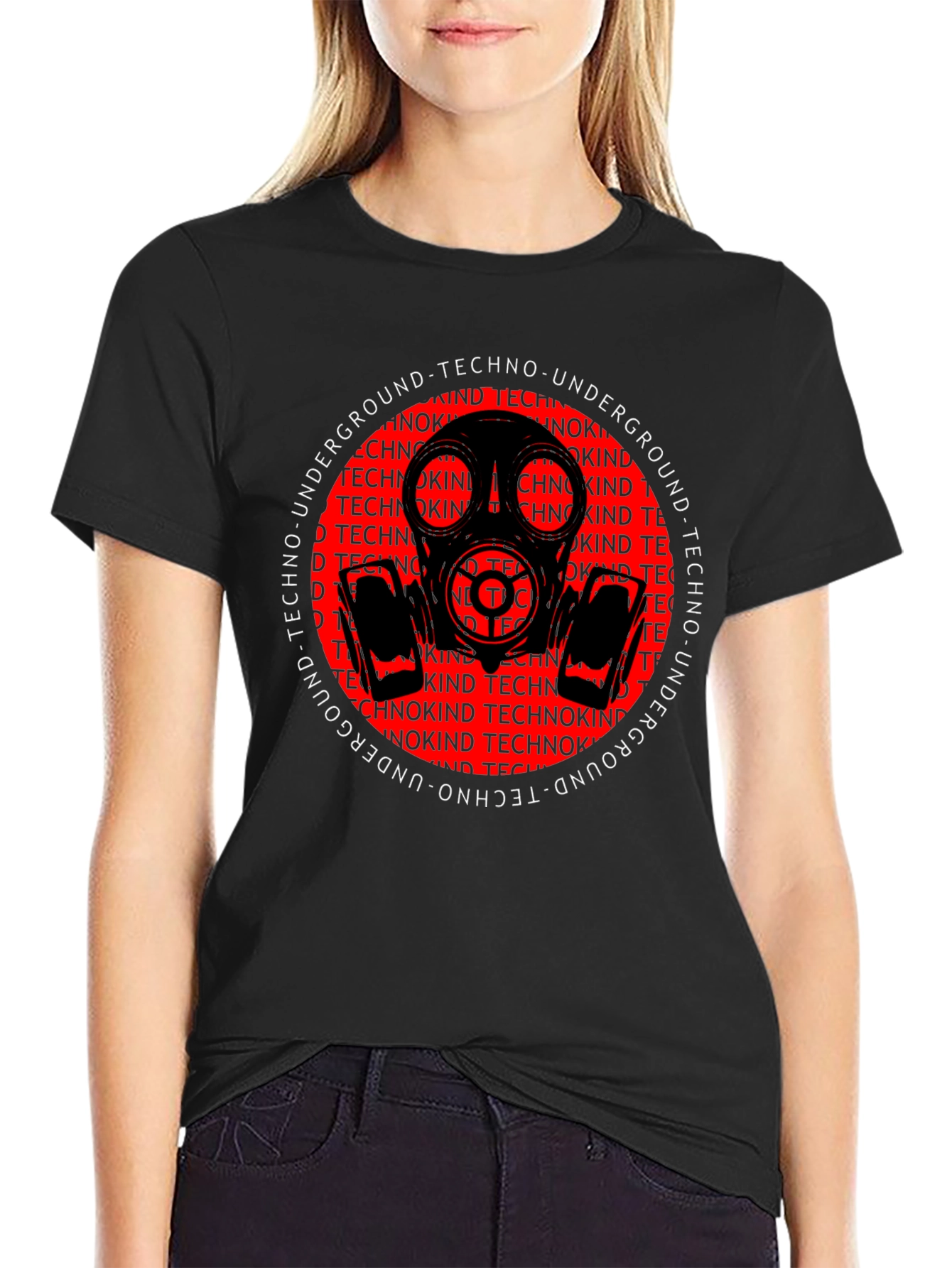 Black Techno Underground Gas Mask Graphic Tee view 2