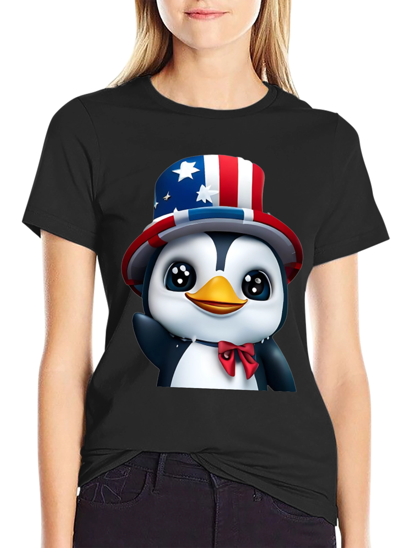 Black Patriotic Penguin T-Shirt - USA Pride view 2