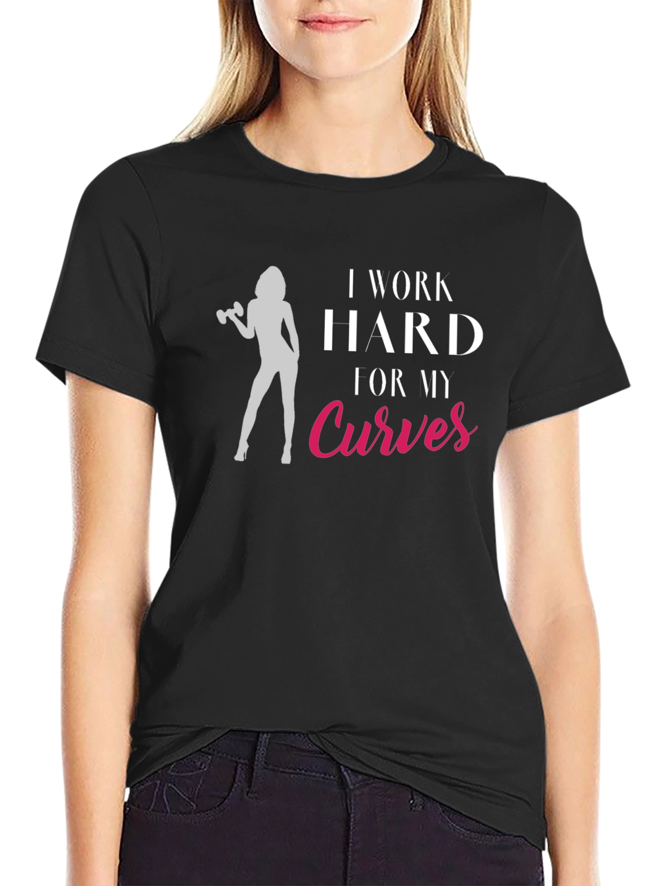 Black I Work Hard for My Curves Graphic Tee view 2