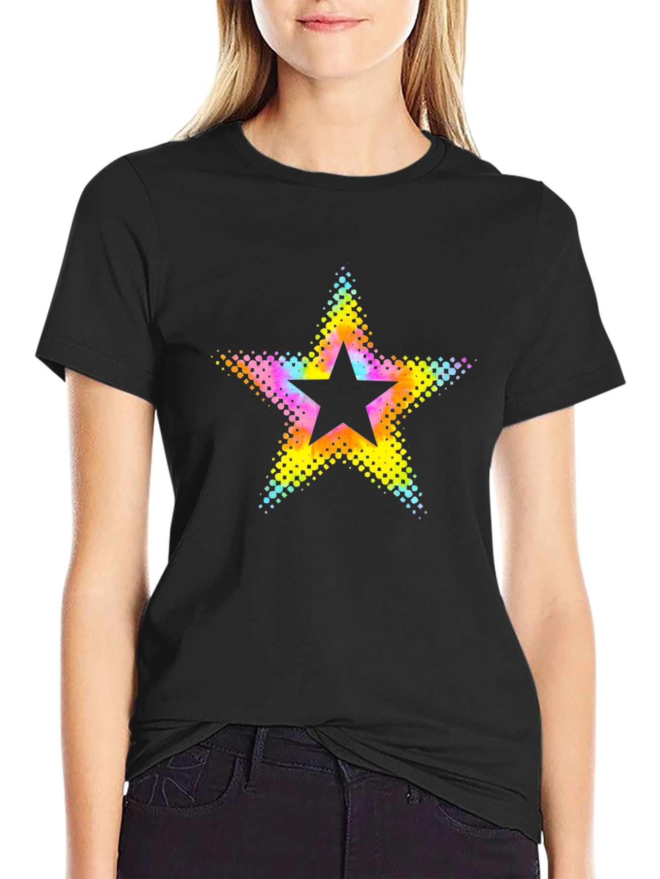 Black Retro Starburst Graphic Black T-Shirt view 2