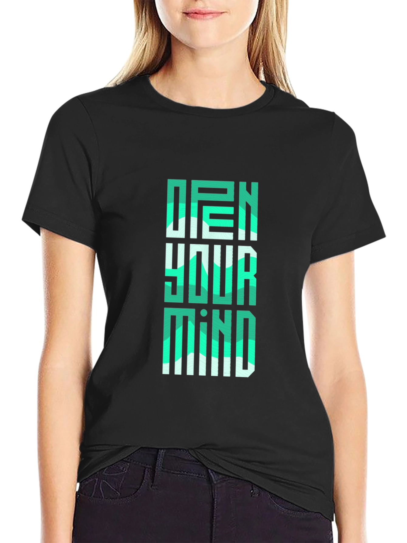 Black Open Your Mind Graphic Tee - Stylish Black T-Shirt view 2