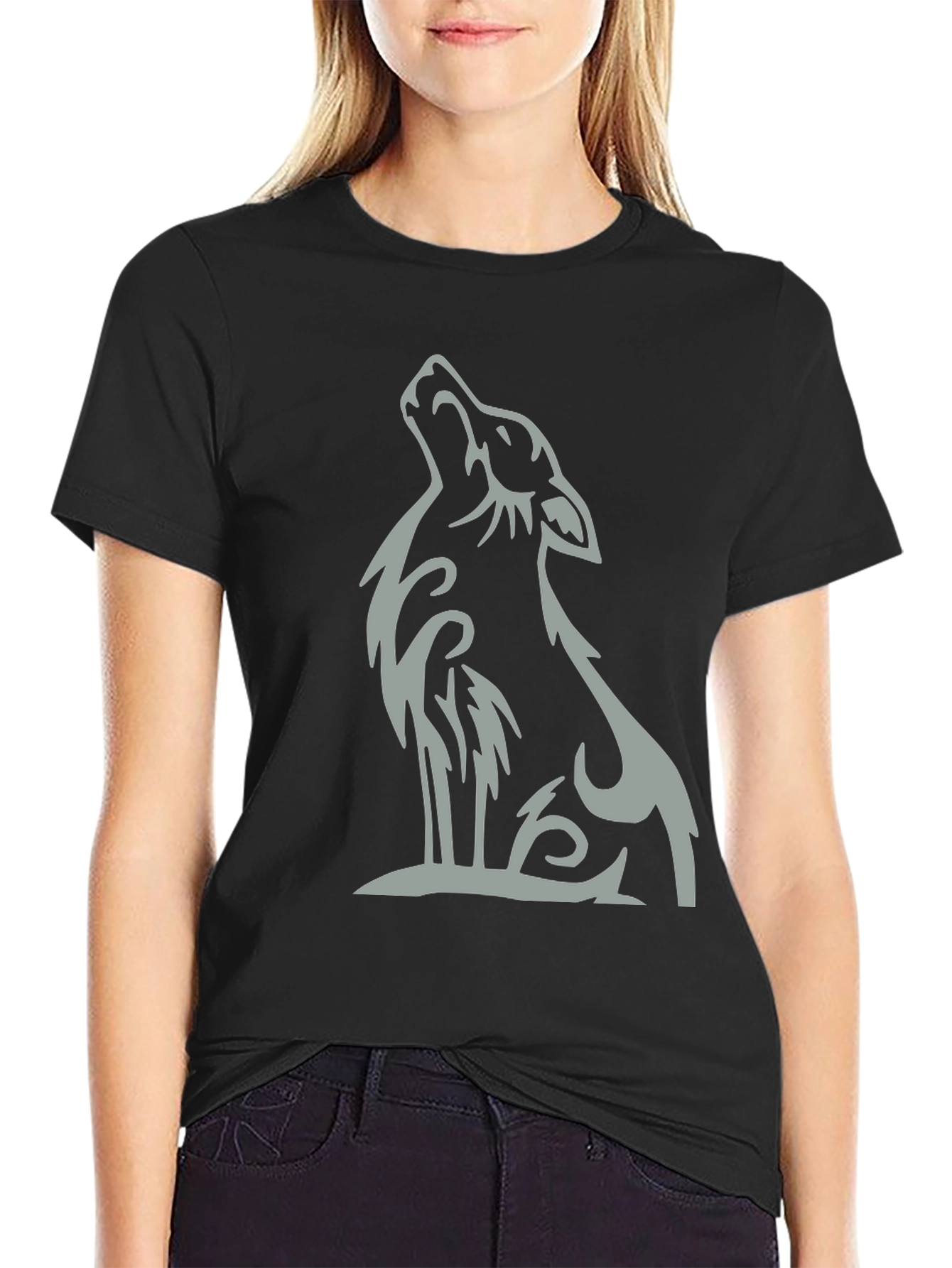 Black Black Wolf Graphic Tee - Stylish Casual Wear view 2