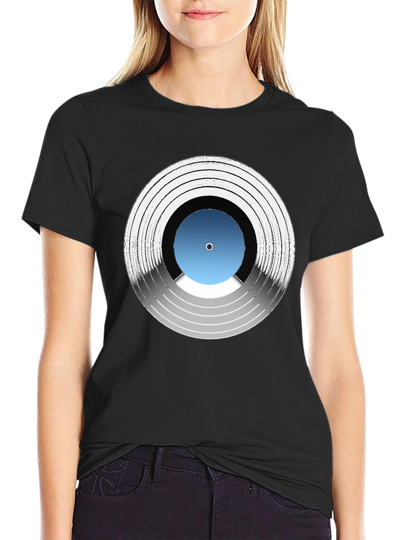 Black Vinyl Record Graphic Tee - Music Lover T-Shirt view 2