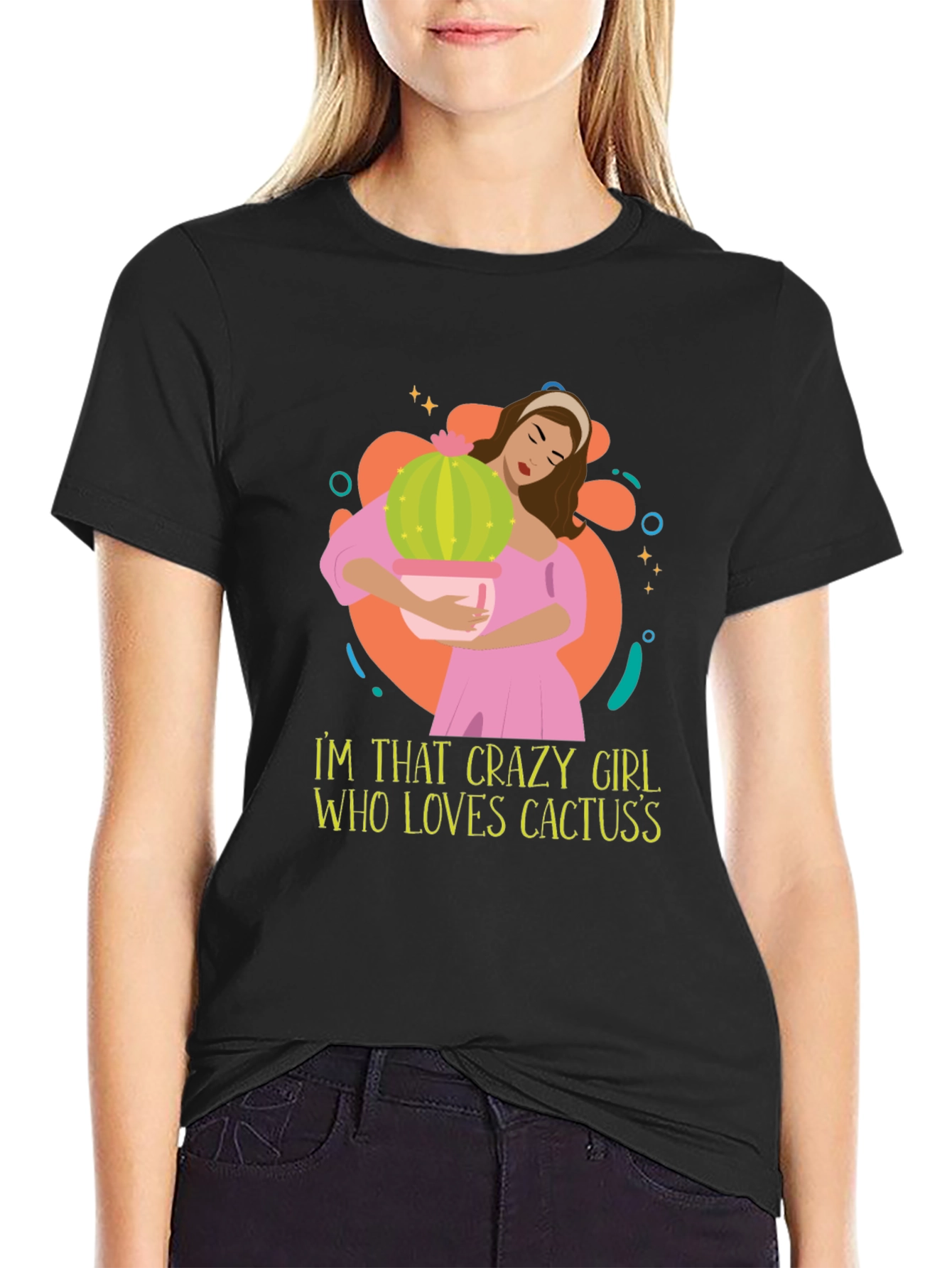 Black Crazy Cactus Girl Graphic Tee view 2