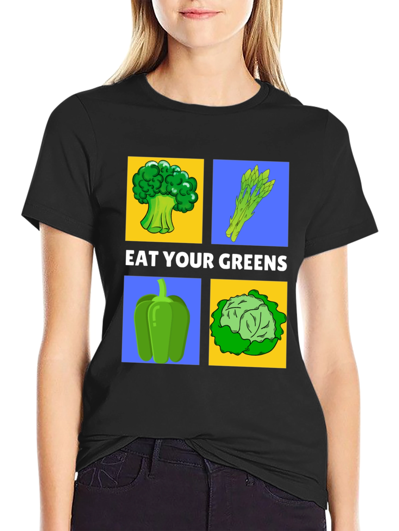 Black Eat Your Greens T-Shirt - Vegan Foodie Apparel view 2