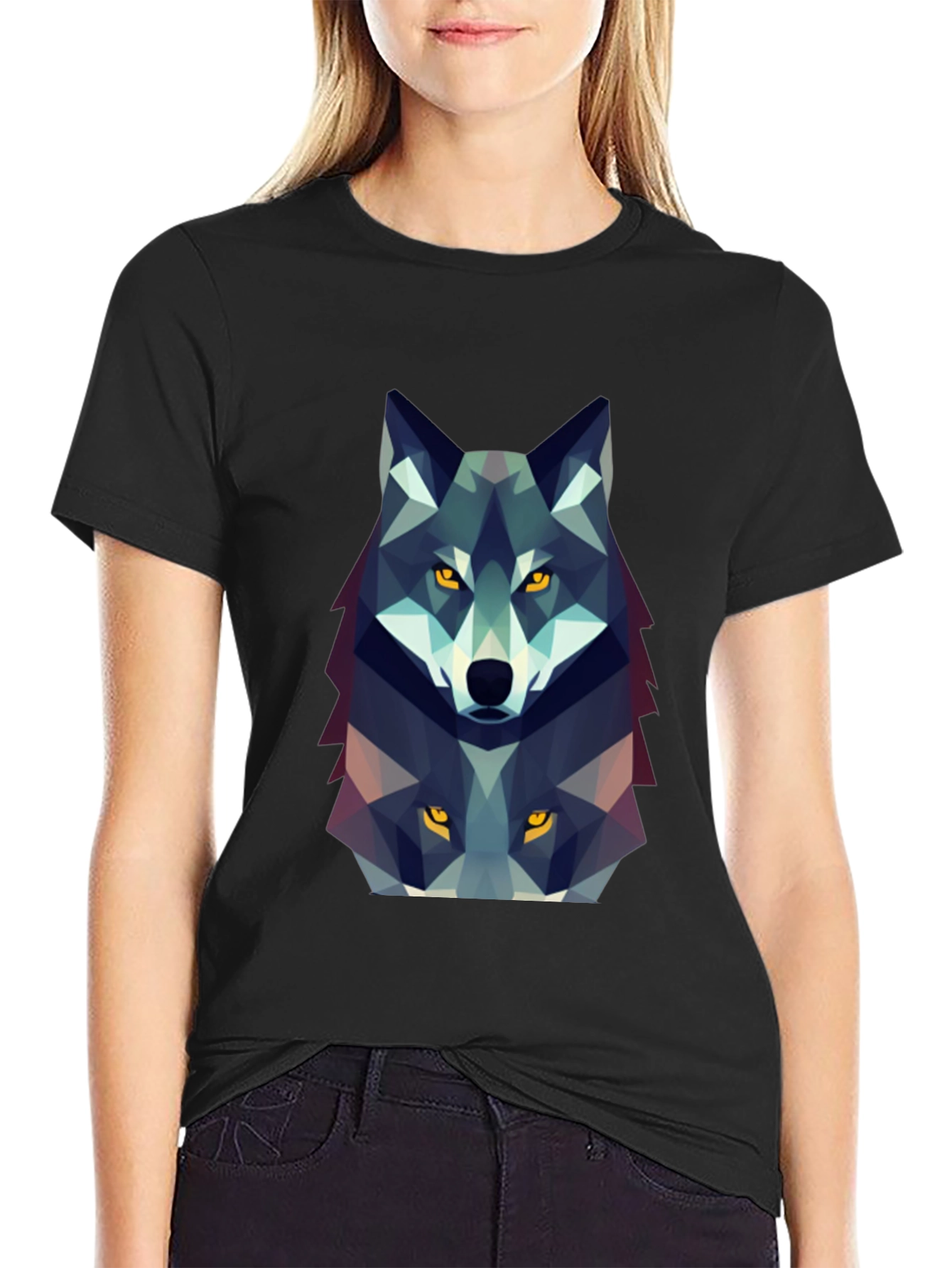 Black Geometric Wolf Graphic Tee - Black view 2