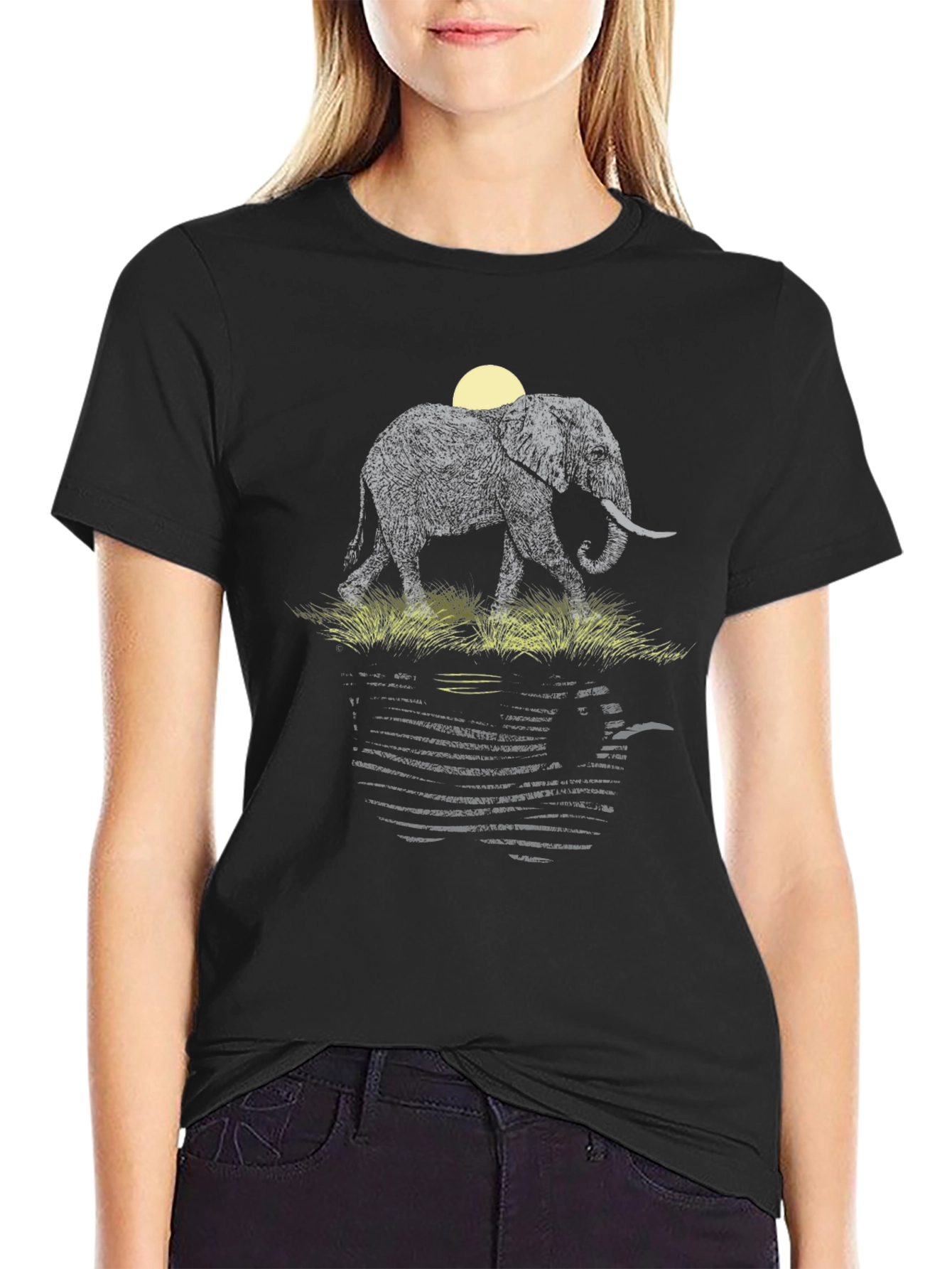 Black Elephant Reflection Graphic Tee - Unique Design view 2