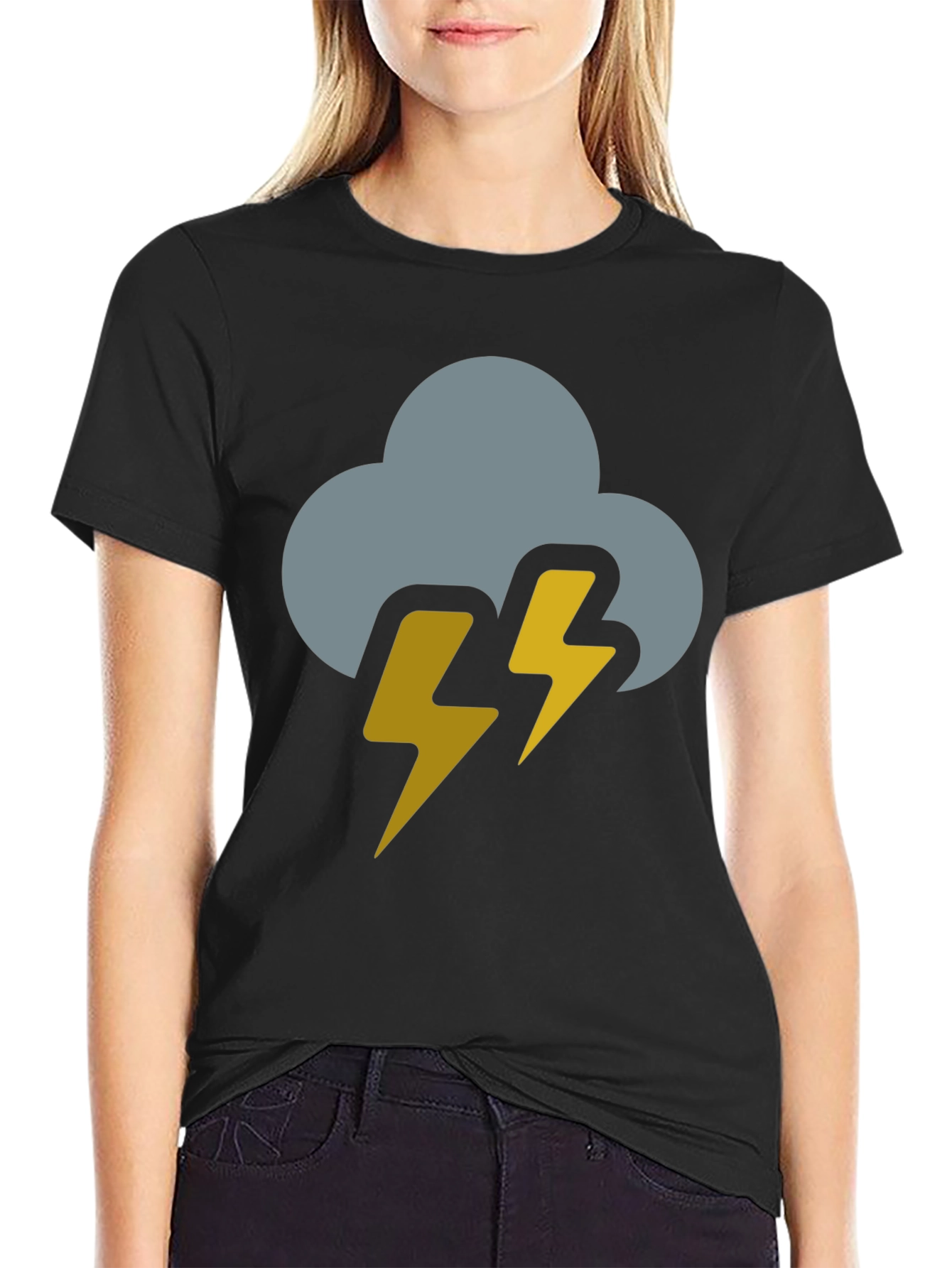 Black Storm Cloud Lightning Bolt Black T-Shirt view 2