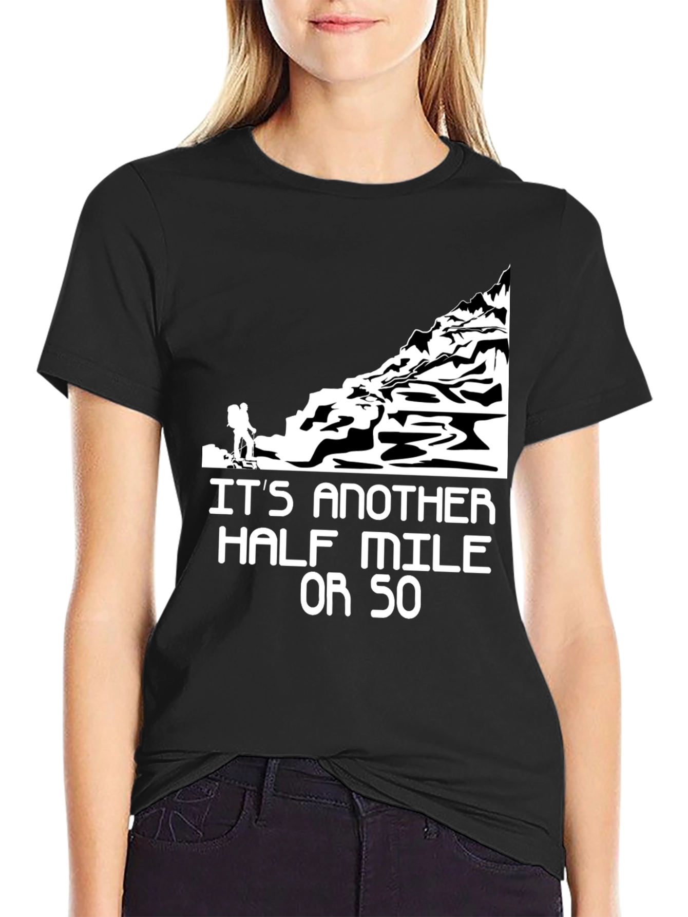 Black Hiking Humor Graphic T-Shirt - Another Half Mile view 2