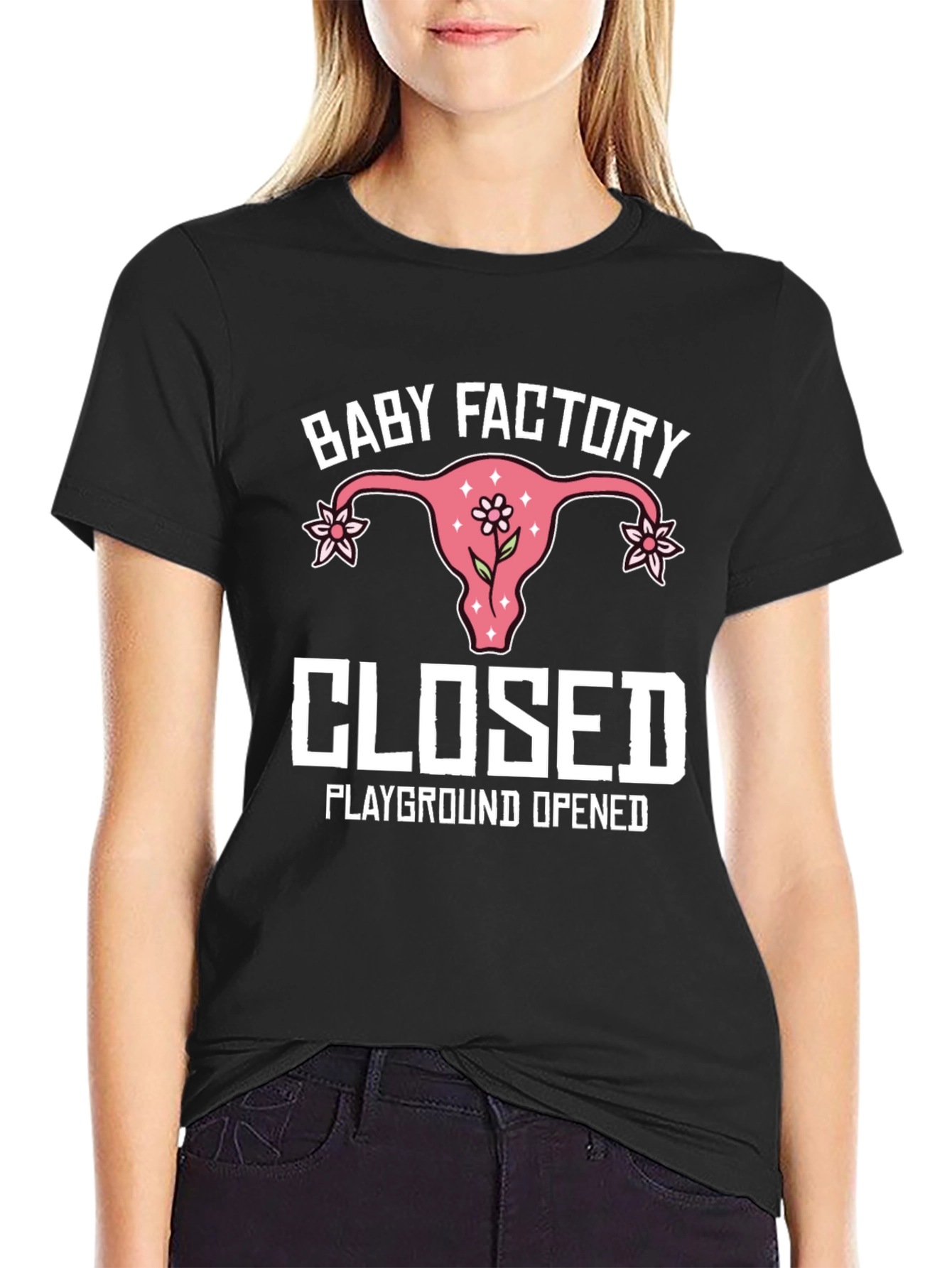 Black Baby Factory Closed T-Shirt: Playground Opened Humor Tee view 2