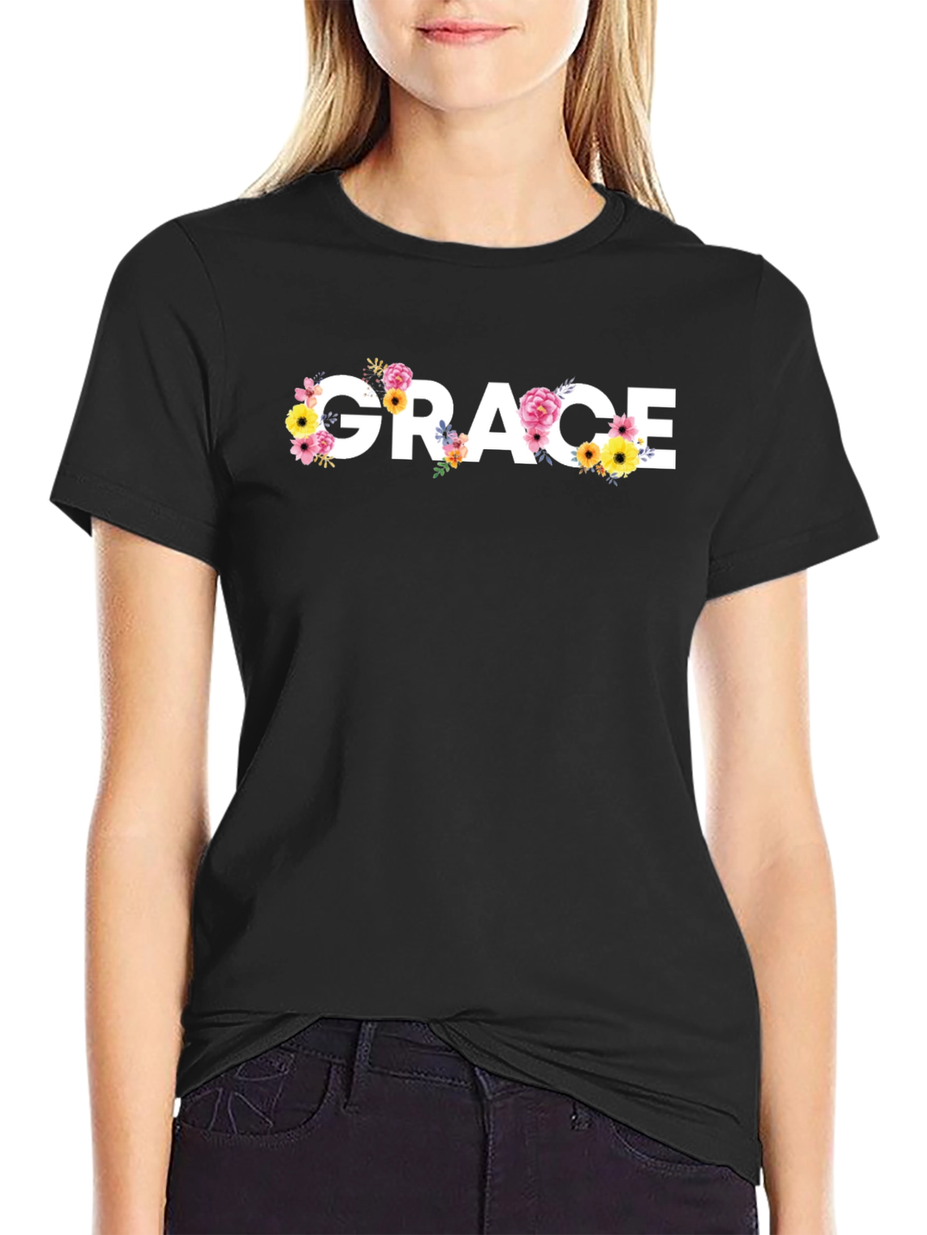 Black Grace Floral T-Shirt - Unisex Casual Tee view 2