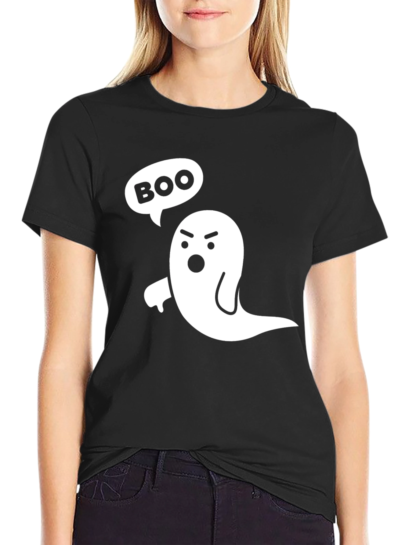 Black Boo Ghost T-Shirt - Spooky Season Tee view 2