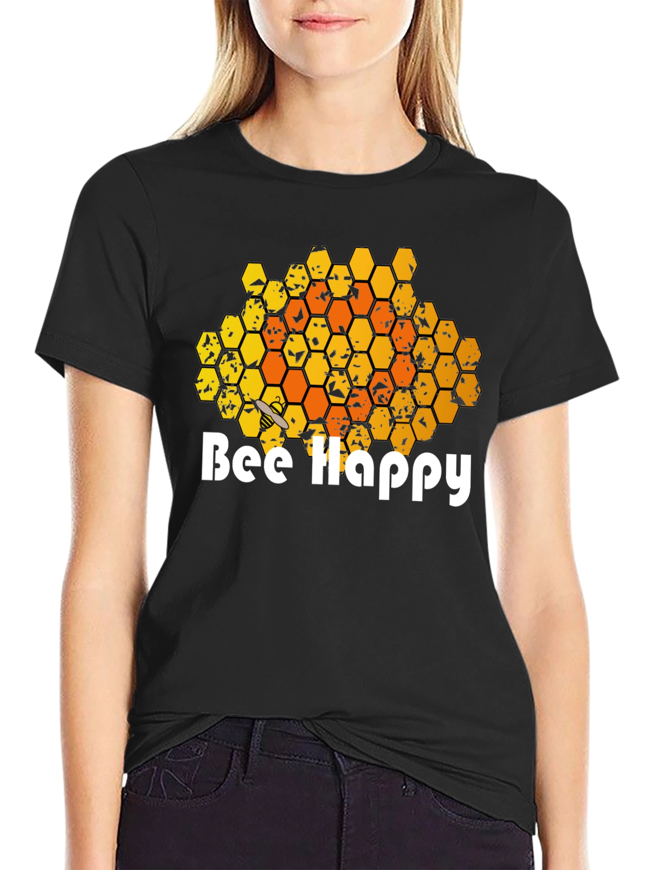 Bee Happy T-Shirt - Honeycomb Graphic Tee - 2