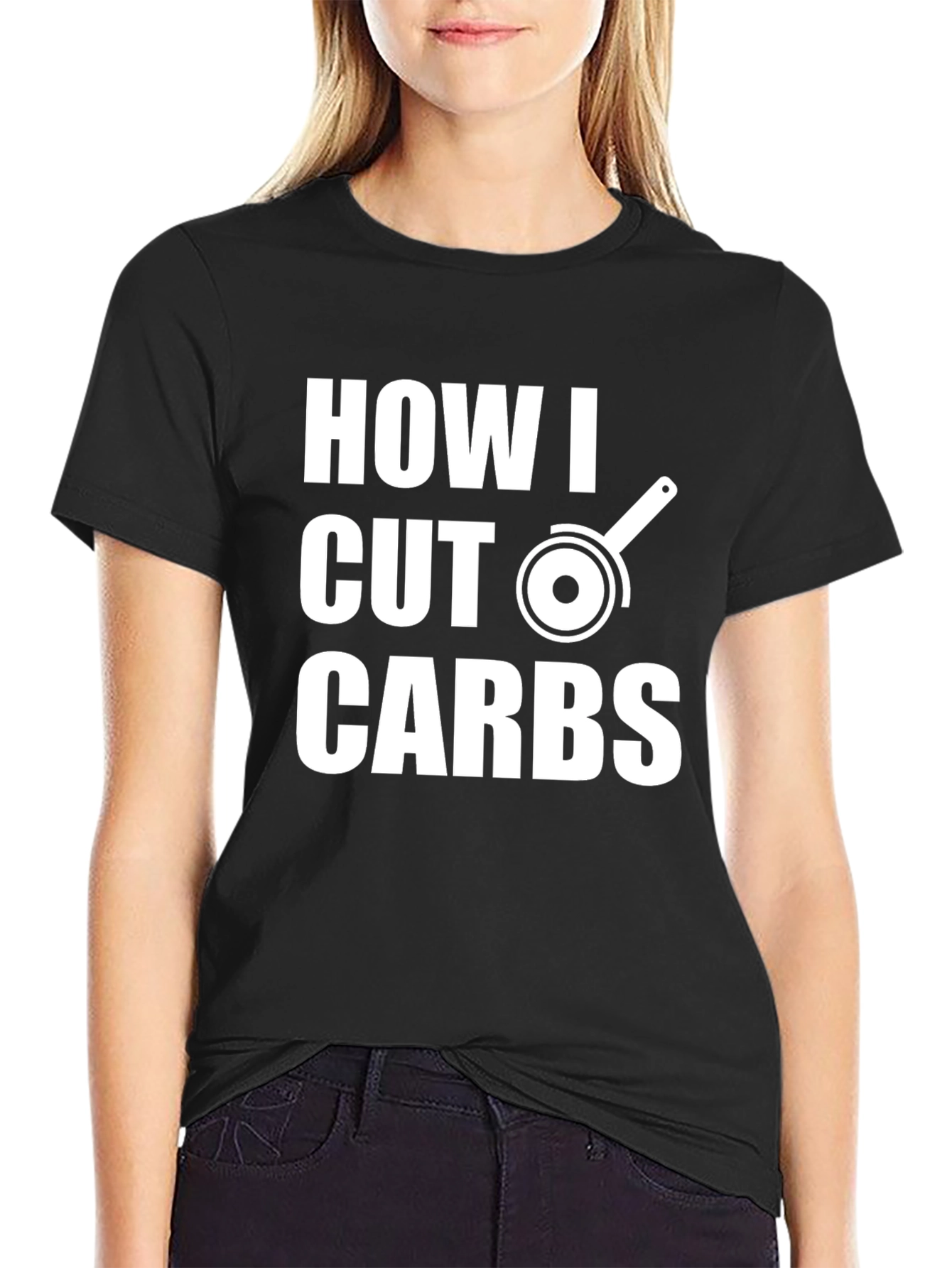Black Funny Diet T-Shirt - How I Cut Carbs Graphic Tee view 2