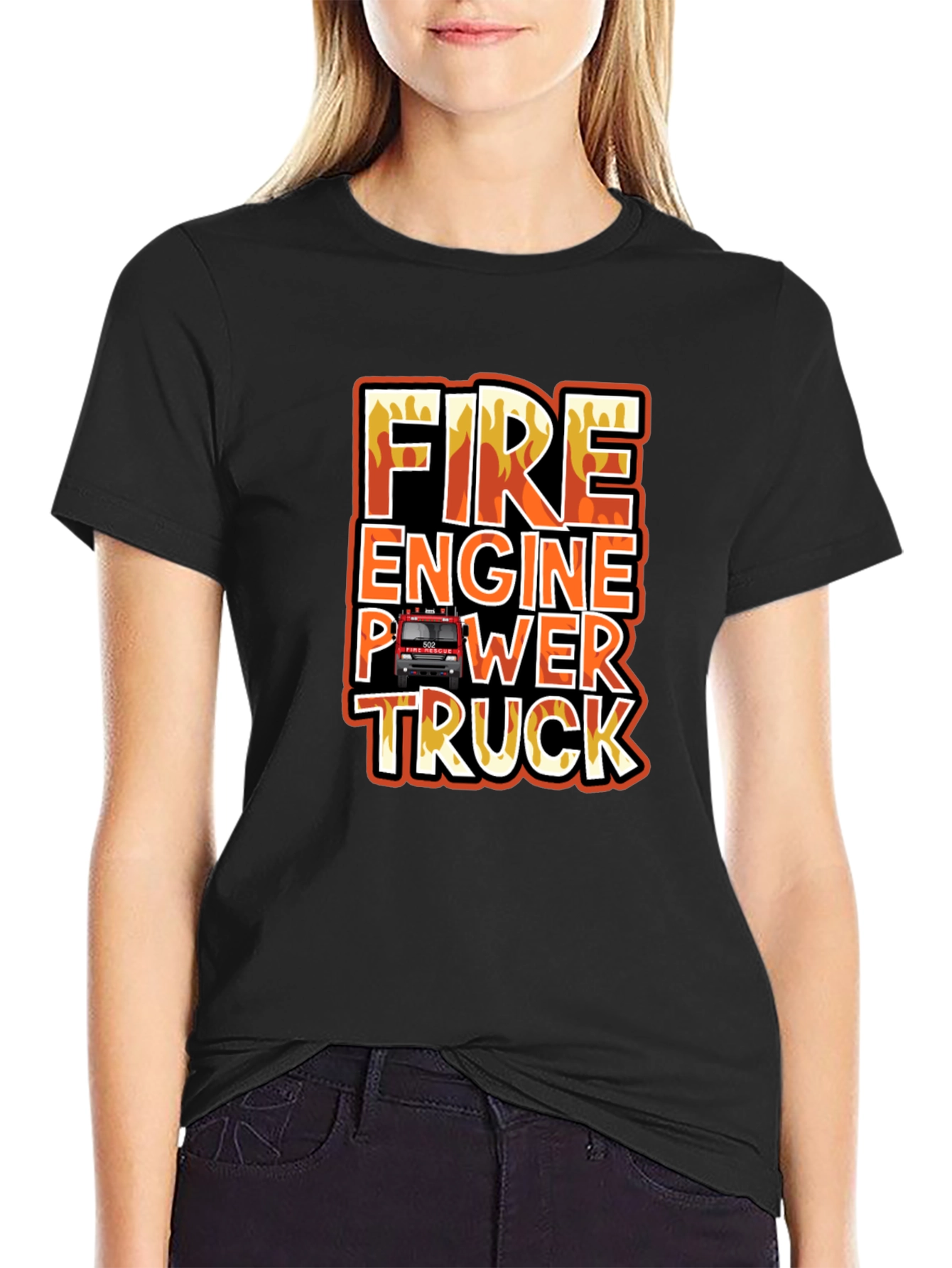Black Fire Engine Power Truck Graphic T-Shirt view 2