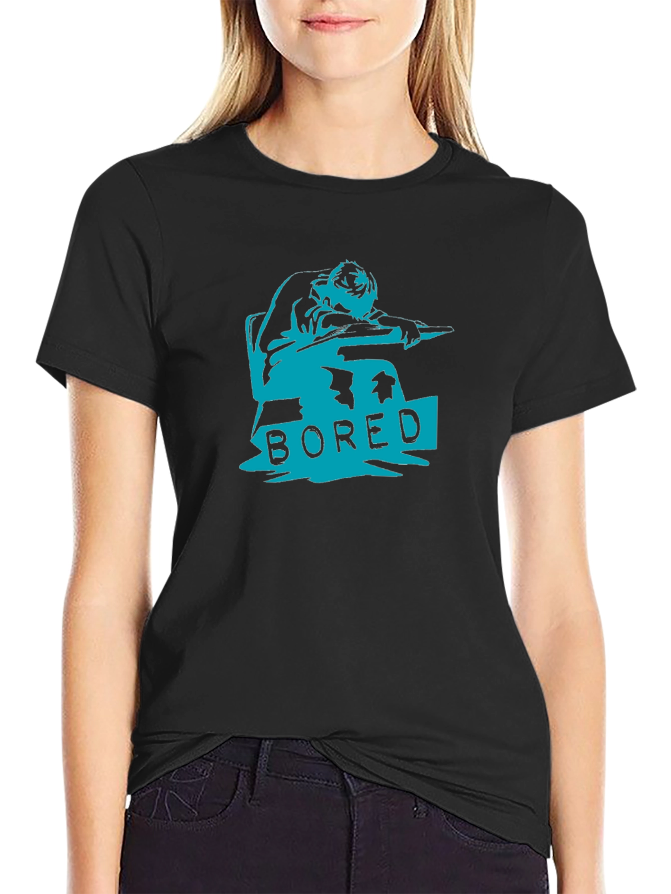 Black Bored Graphic Tee - Unisex Black Cotton T-Shirt view 2