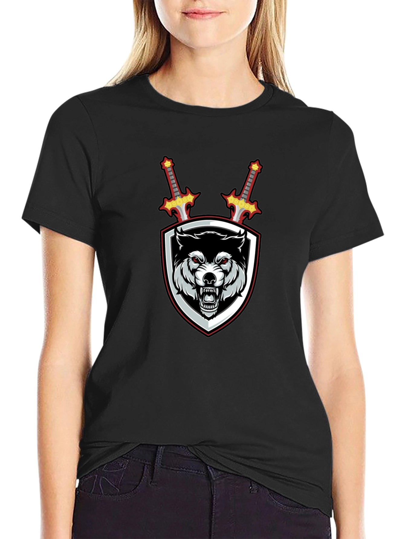 Black Wolf Crest Sword Graphic T-Shirt - Black view 2