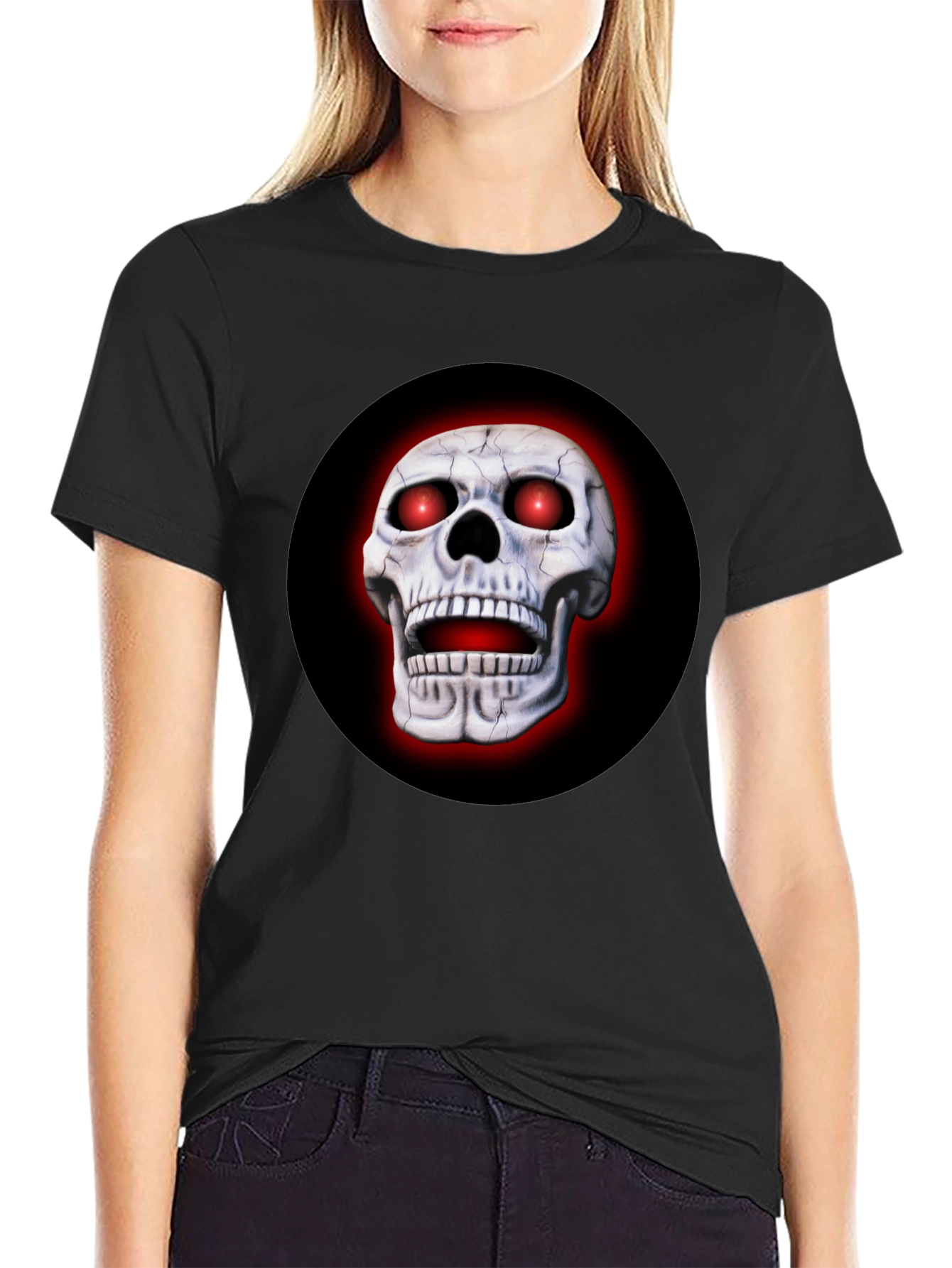 Black Men's Skull Graphic Print Black T-Shirt view 2