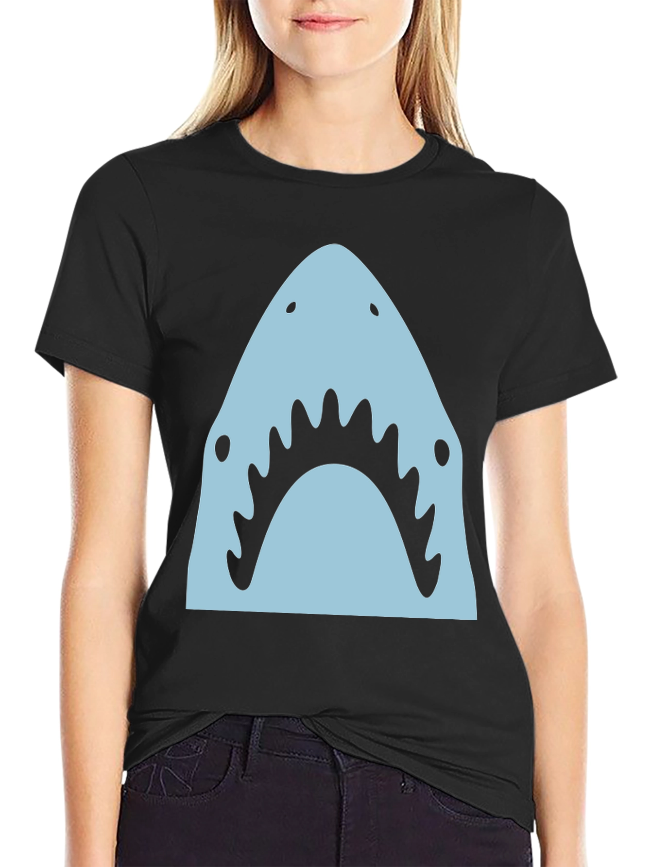 Black Shark Graphic Tee - Men's Black Crew Neck T-Shirt view 2