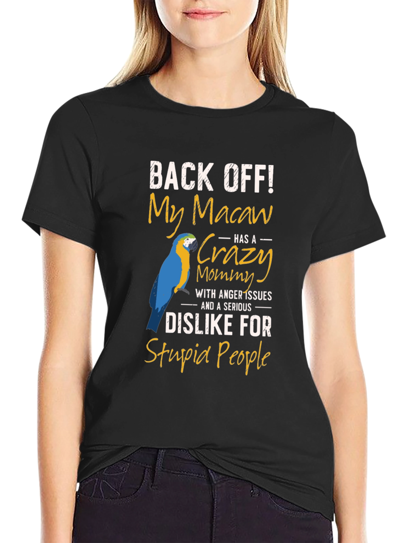 Black Macaw Mommy T-Shirt - Back Off Slogan view 2