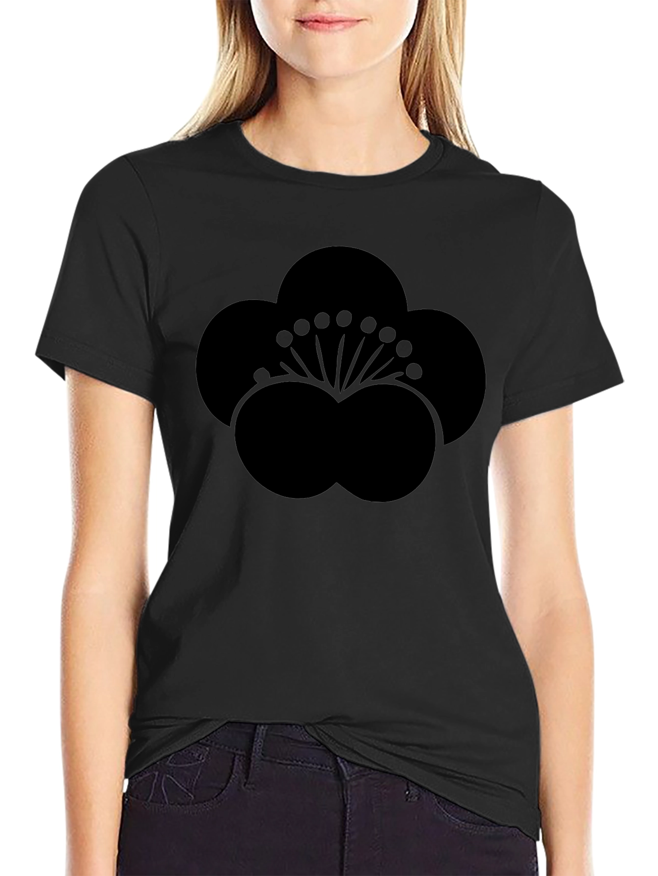 Black Black Plum Blossom Graphic Tee - Stylish & Unique view 2