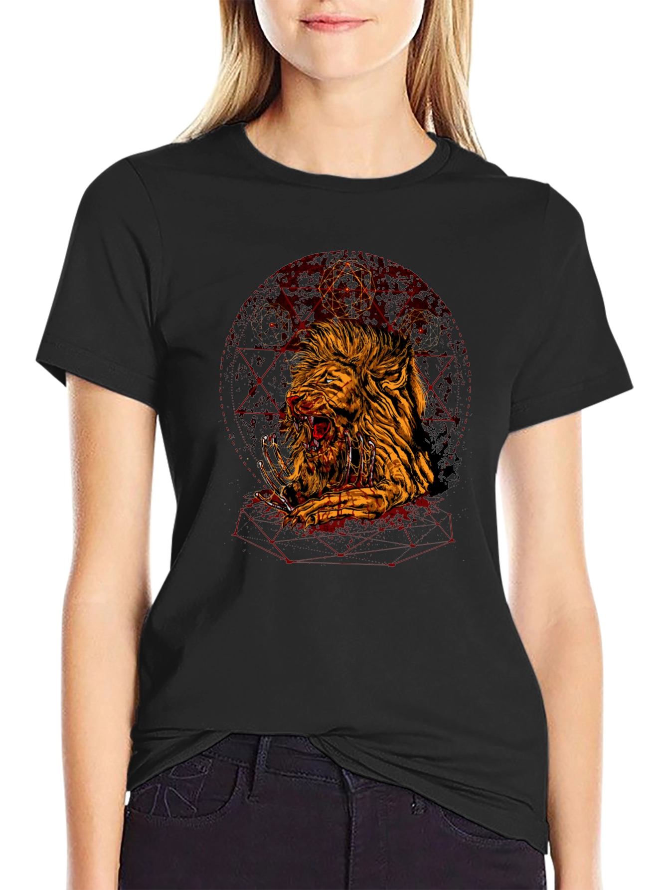 Black Graphic Lion T-Shirt - Edgy Urban Style view 2