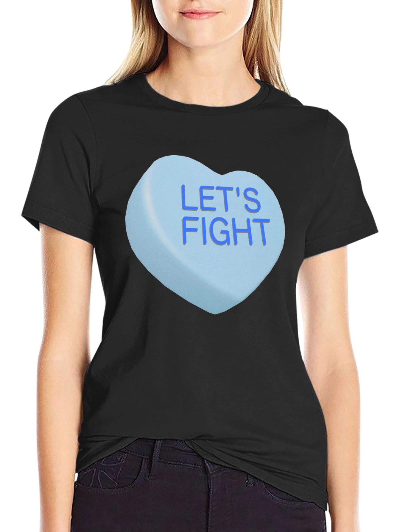 Black Let's Fight Candy Heart T-Shirt view 2