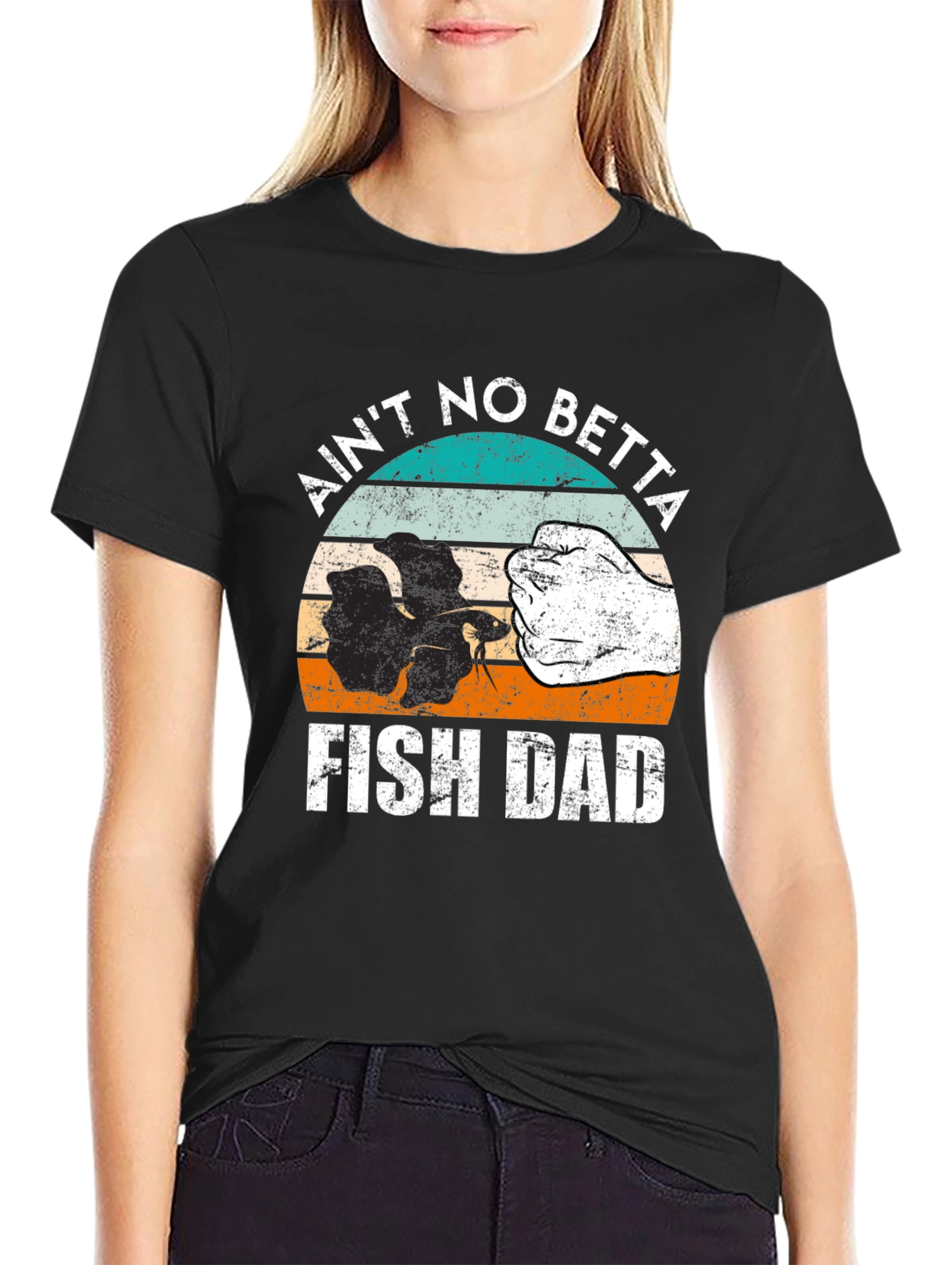 Black Ain't No Betta Fish Dad T-Shirt view 2