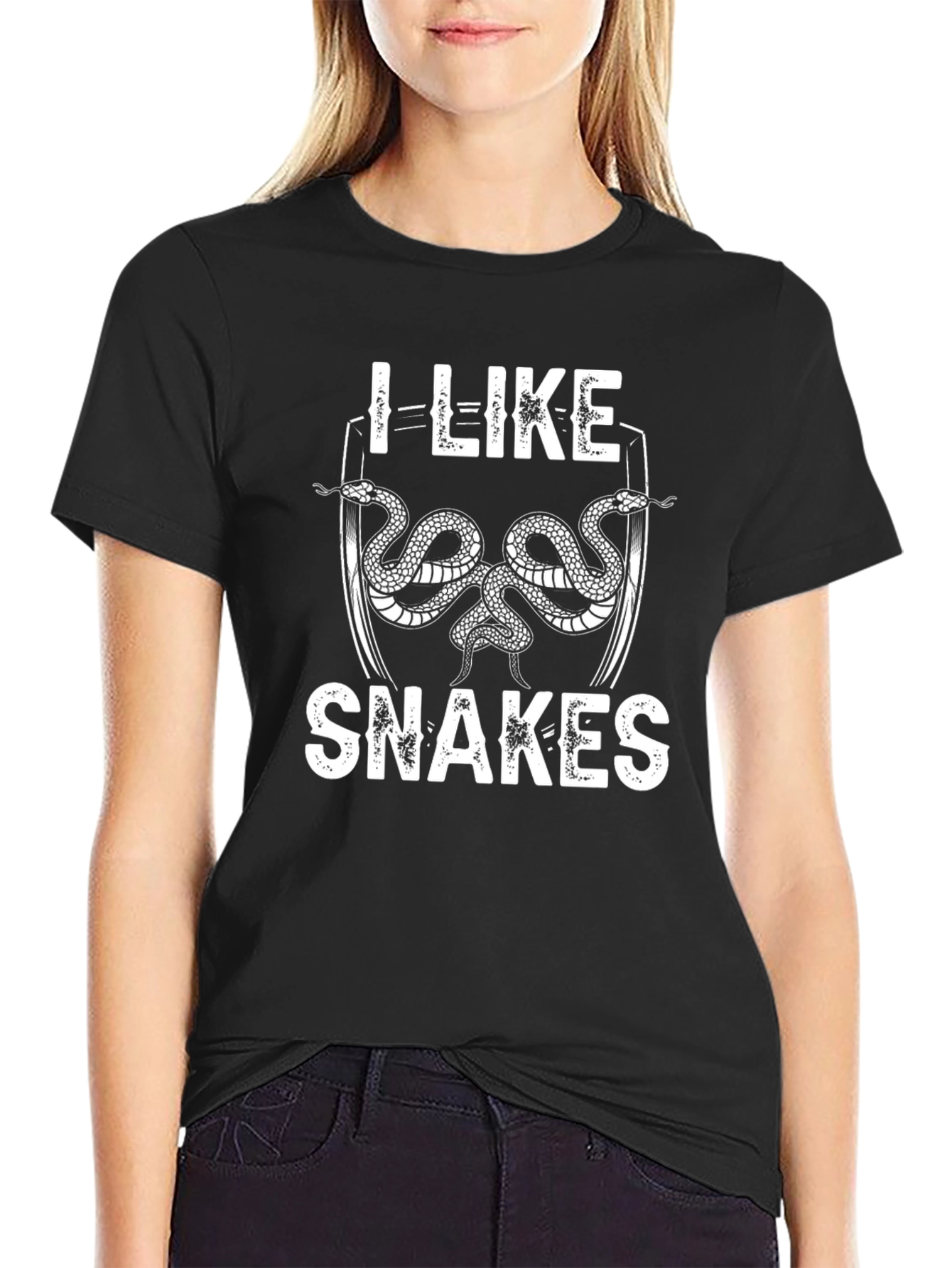 Black I Like Snakes T-Shirt - Black Cotton Snake Lover Tee view 2