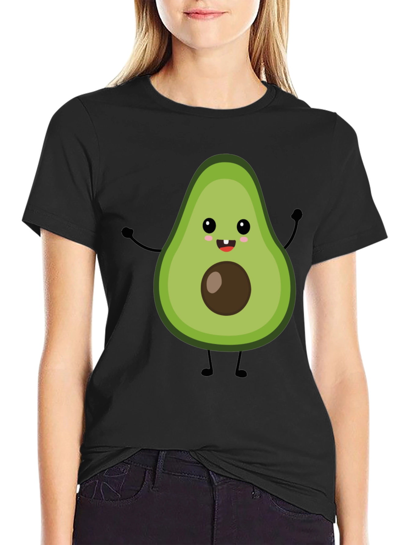 Black Cute Avocado Graphic Black T-Shirt view 2