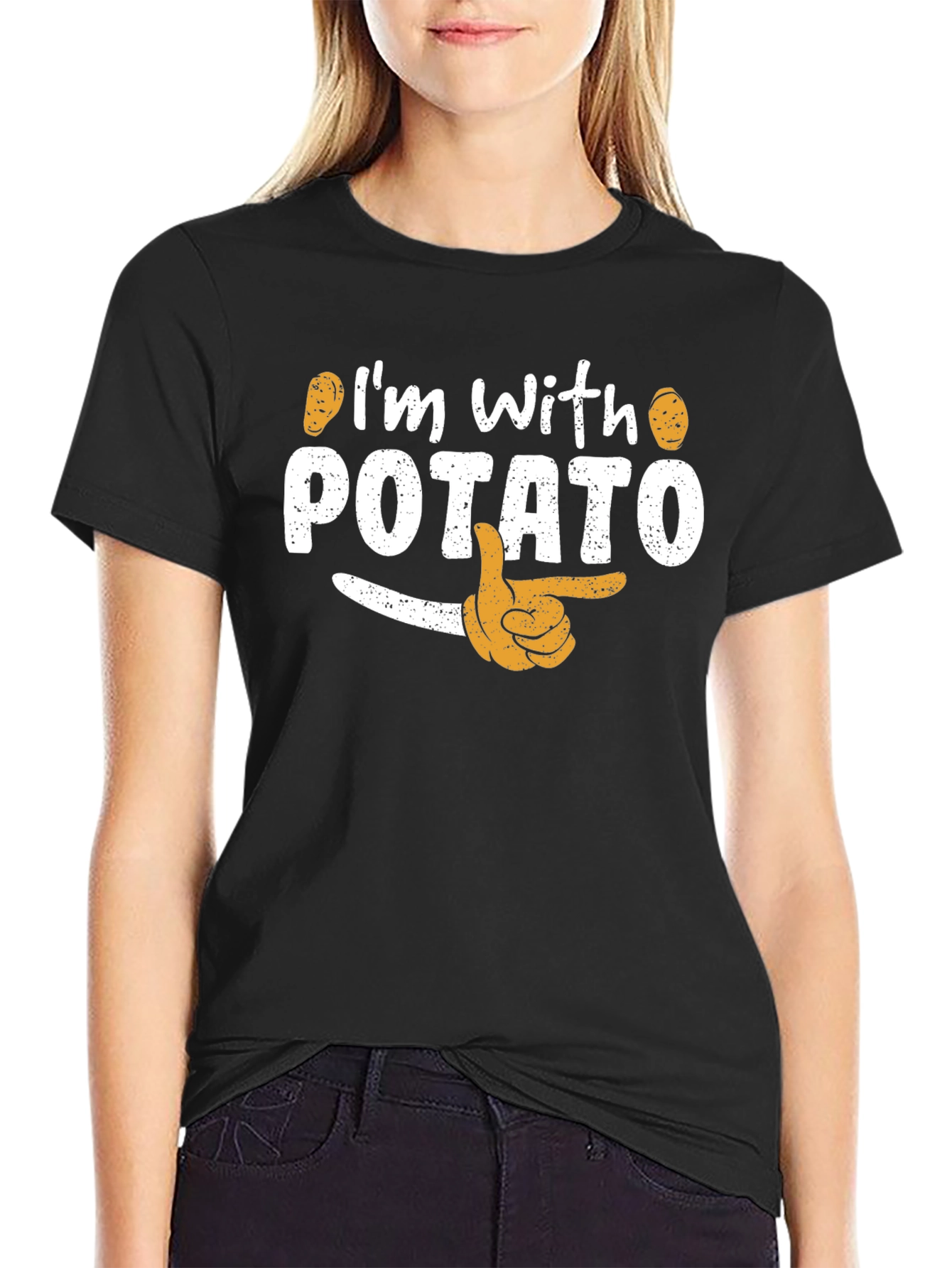 Black I'm with Potato Funny Graphic T-Shirt view 2