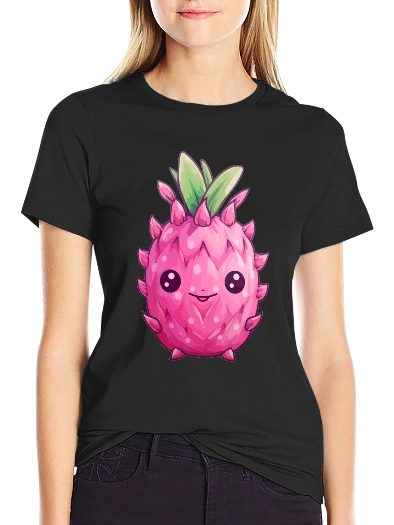 Black Cute Dragon Fruit Graphic Tee view 2