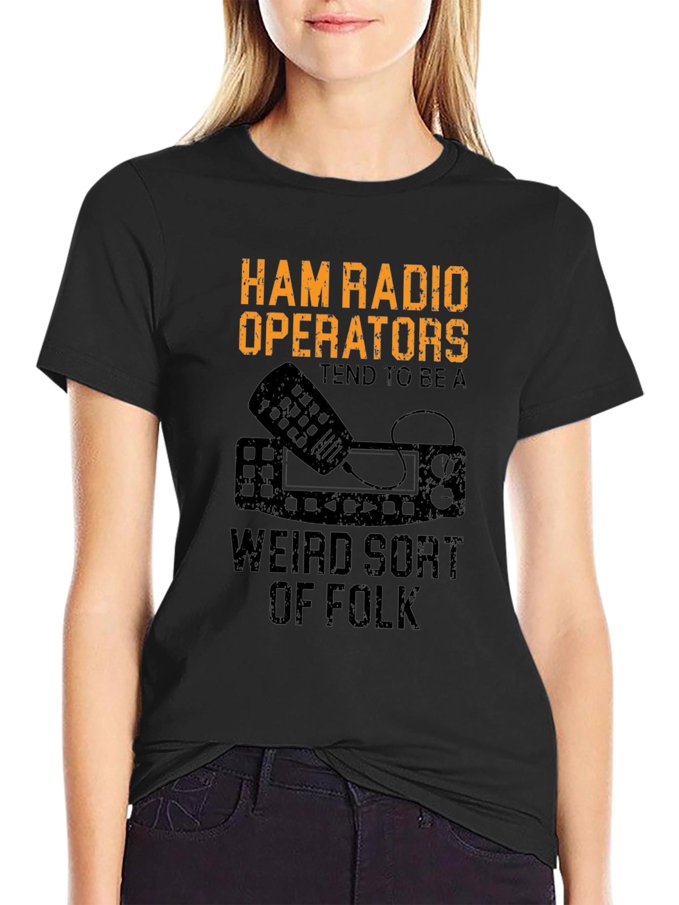 Black Ham Radio Operator Weird Folk Black T-Shirt view 2
