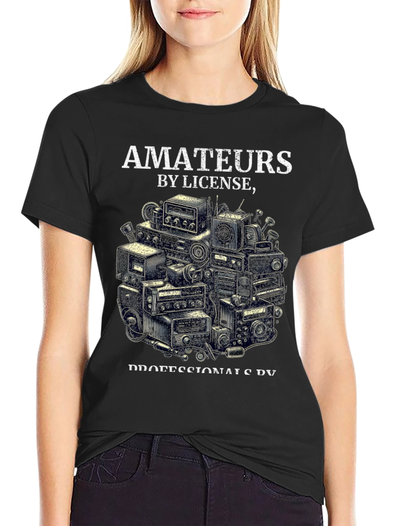 Black Amateurs by License T-Shirt - Ham Radio Operator Design view 2