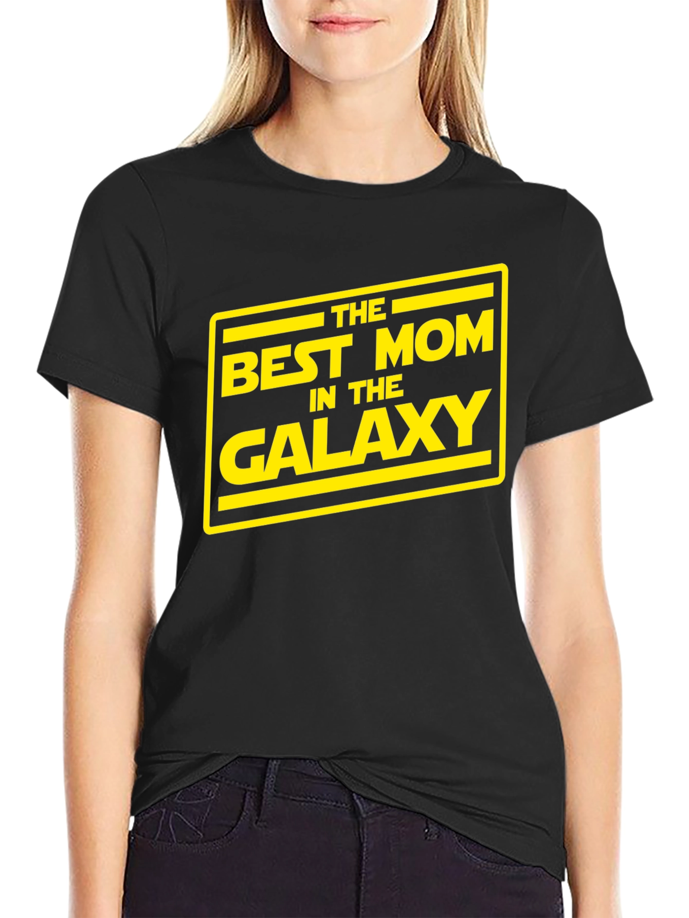 Black Best Mom in the Galaxy Black T-Shirt view 2