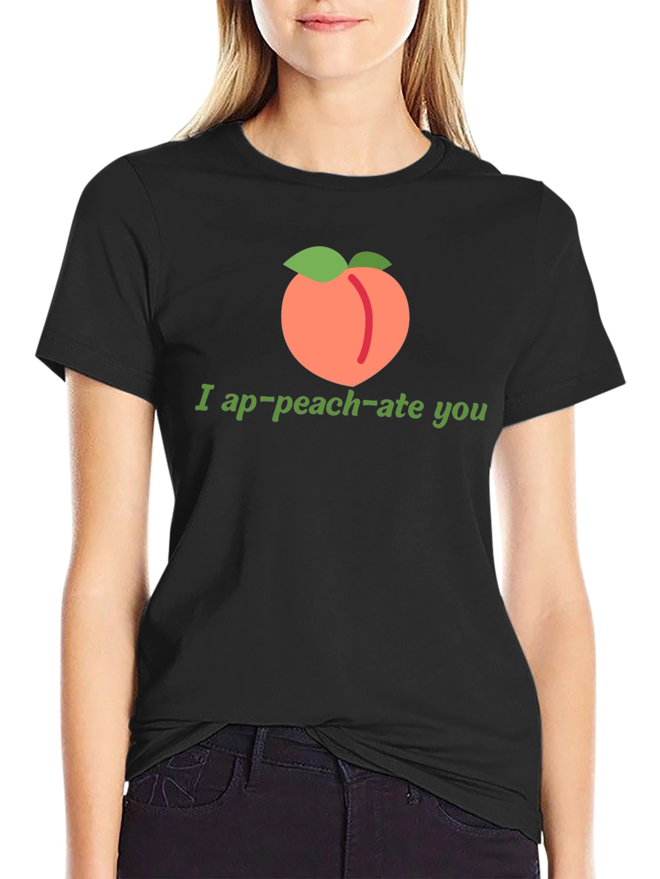 Black Funny "I ap-peach-ate you" Black T-Shirt view 2