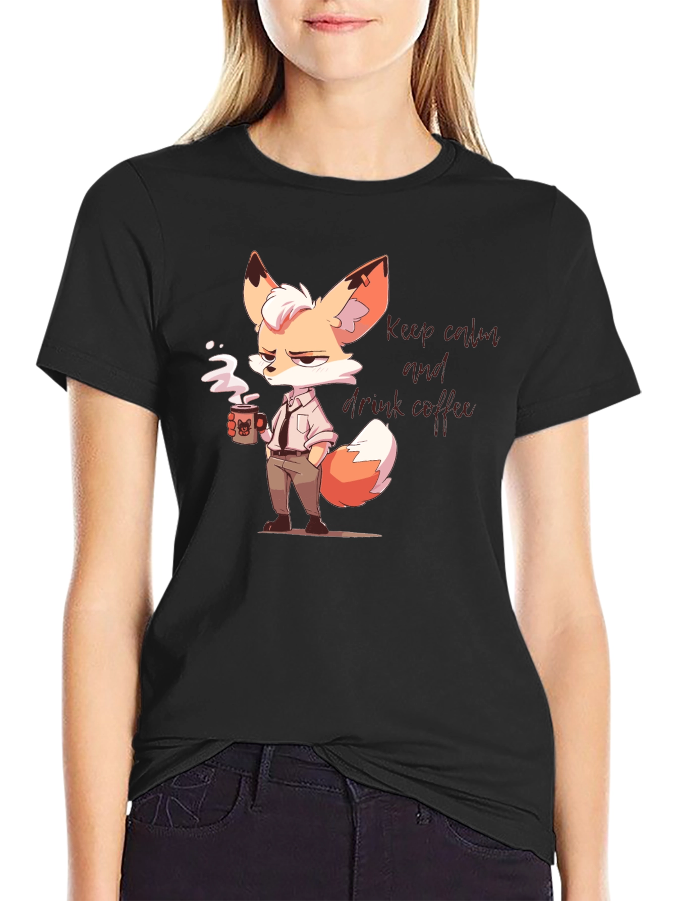 Black Cool Fox Coffee T-Shirt view 2