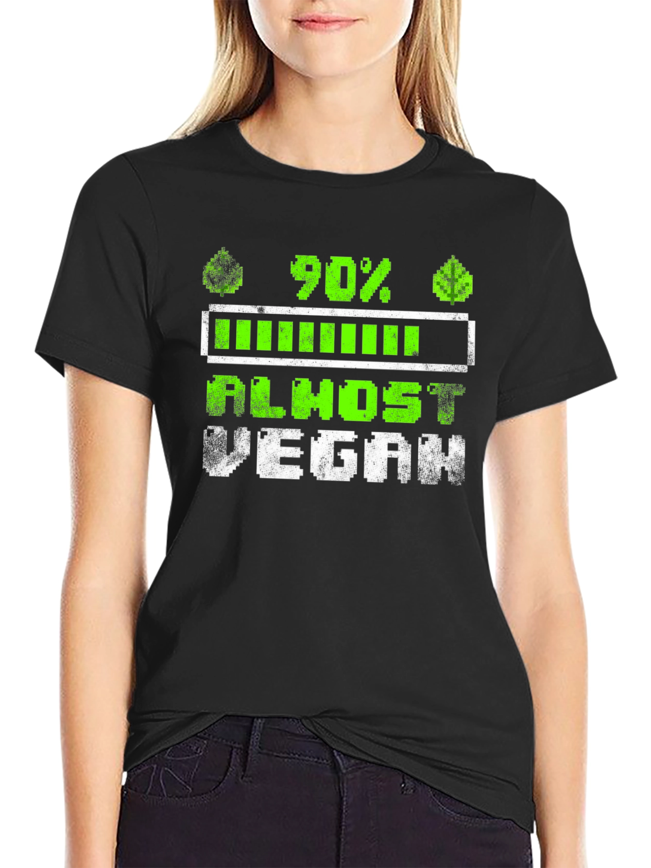 Black Almost Vegan Loading Funny T-Shirt view 2