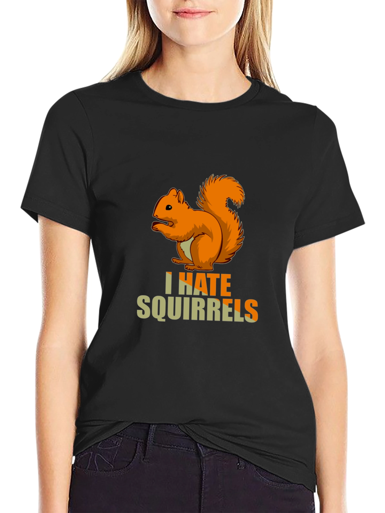 Black I Hate Squirrels Funny Graphic Tee view 2