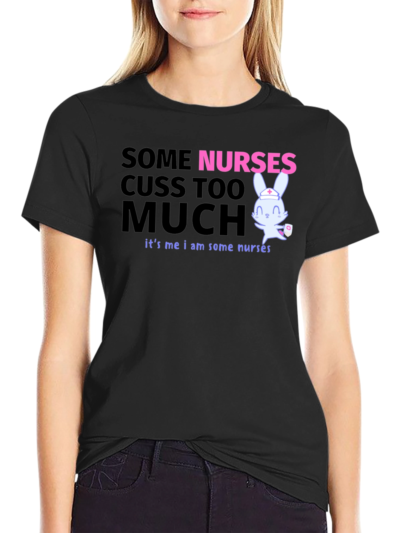 Black Funny Nurse T-Shirt: Some Nurses Cuss Too Much view 2