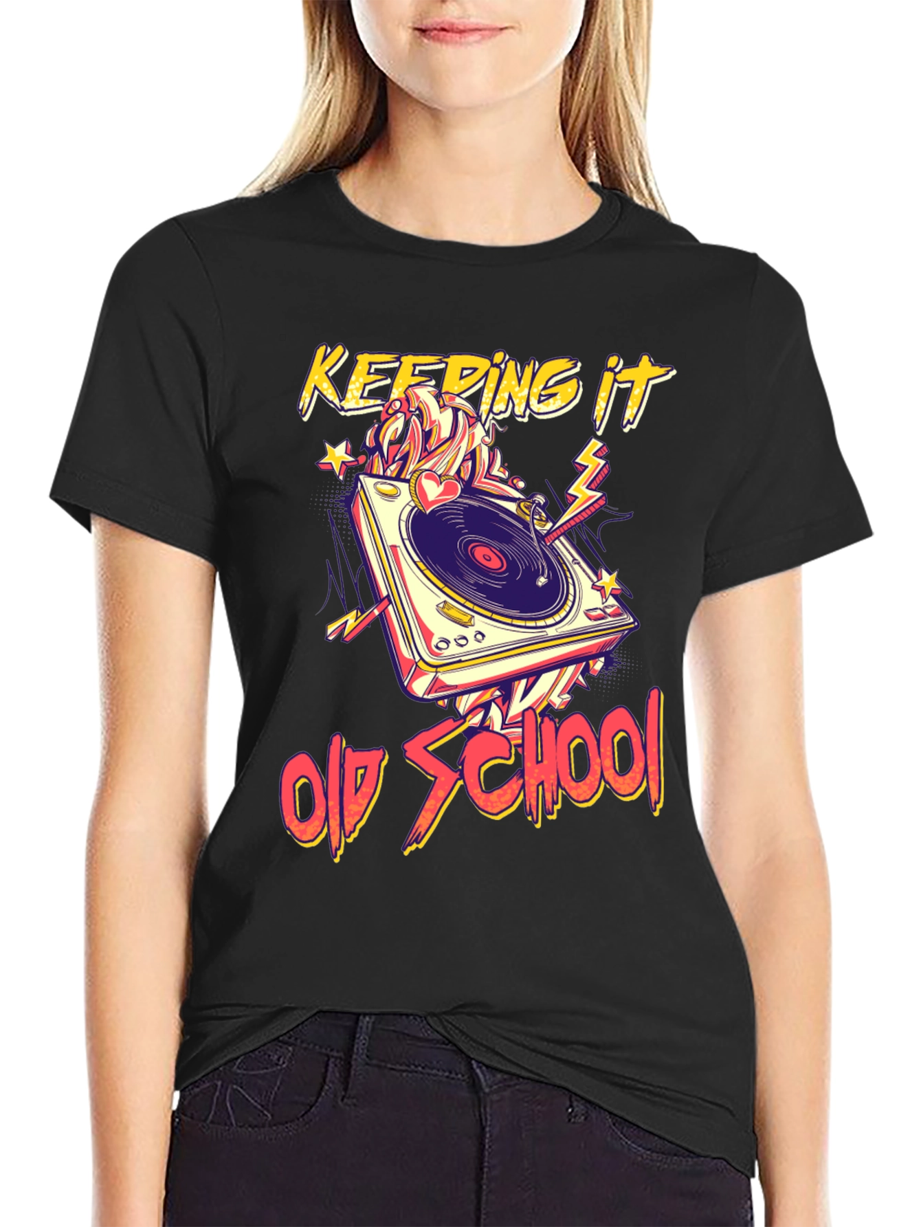 Black Keeping It Old School Turntable Graphic Tee view 2