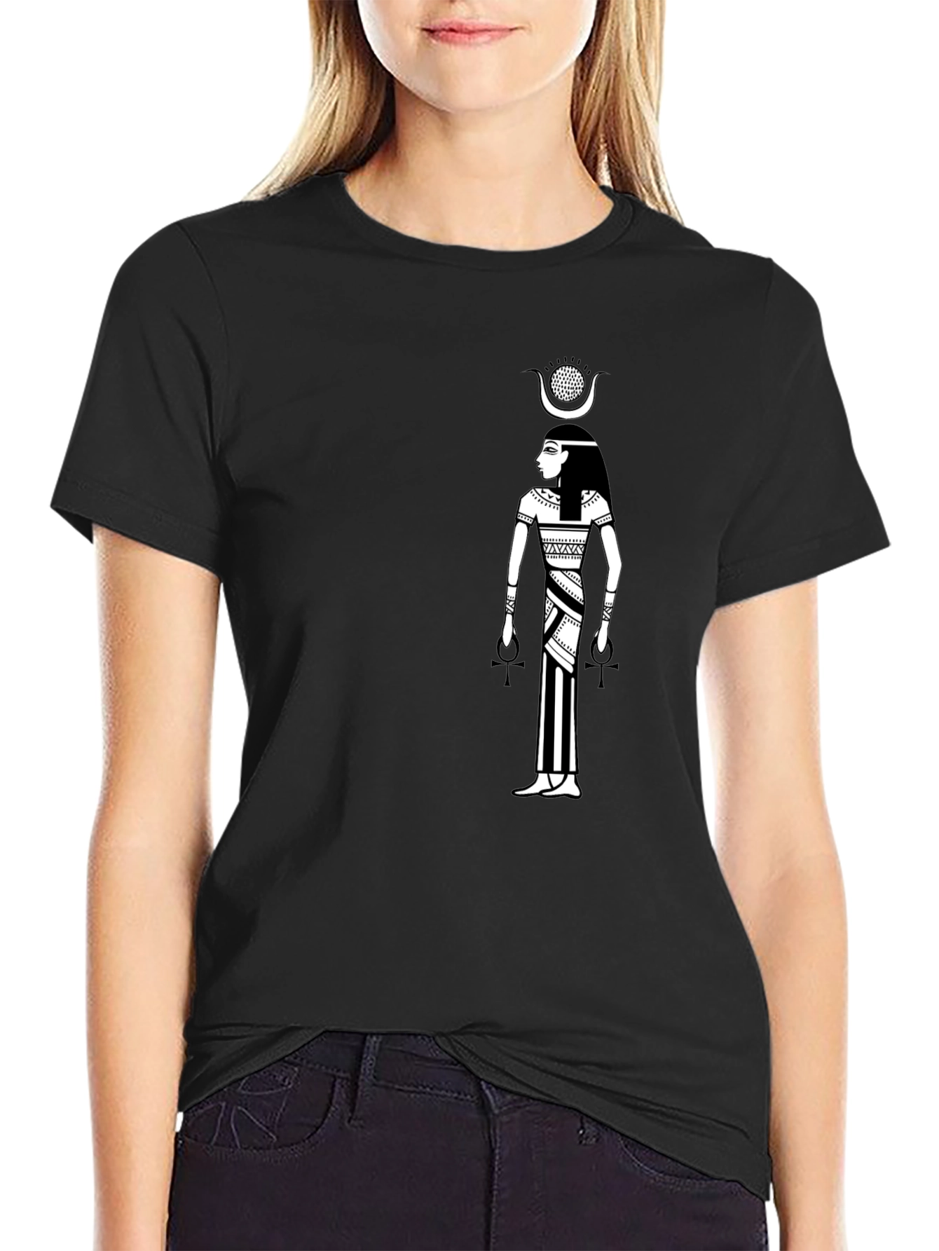 Black Egyptian Goddess Graphic Tee - Black Cotton T-Shirt view 2