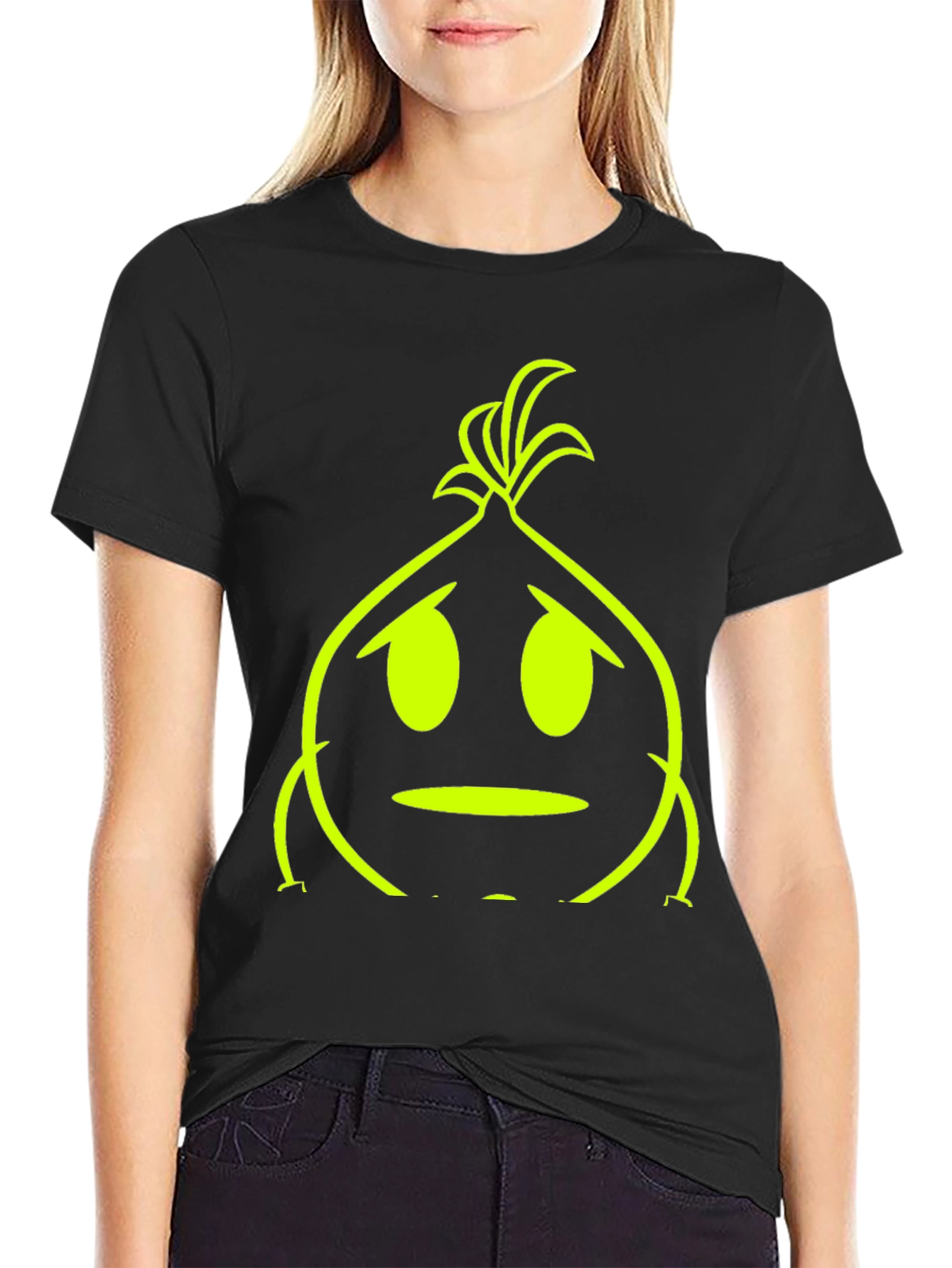 Black Sad Onion Graphic Tee - Black Cotton T-Shirt view 2