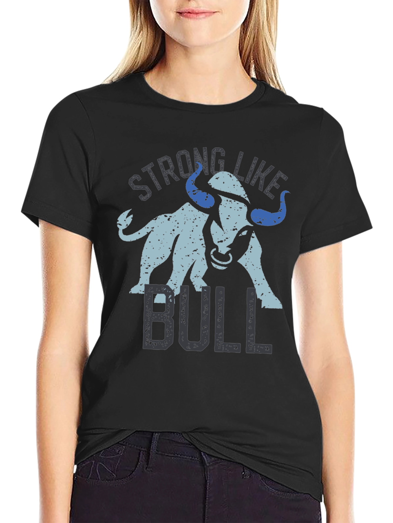 Black Strong Like Bull Graphic Tee - Black Cotton Blend T-Shirt view 2