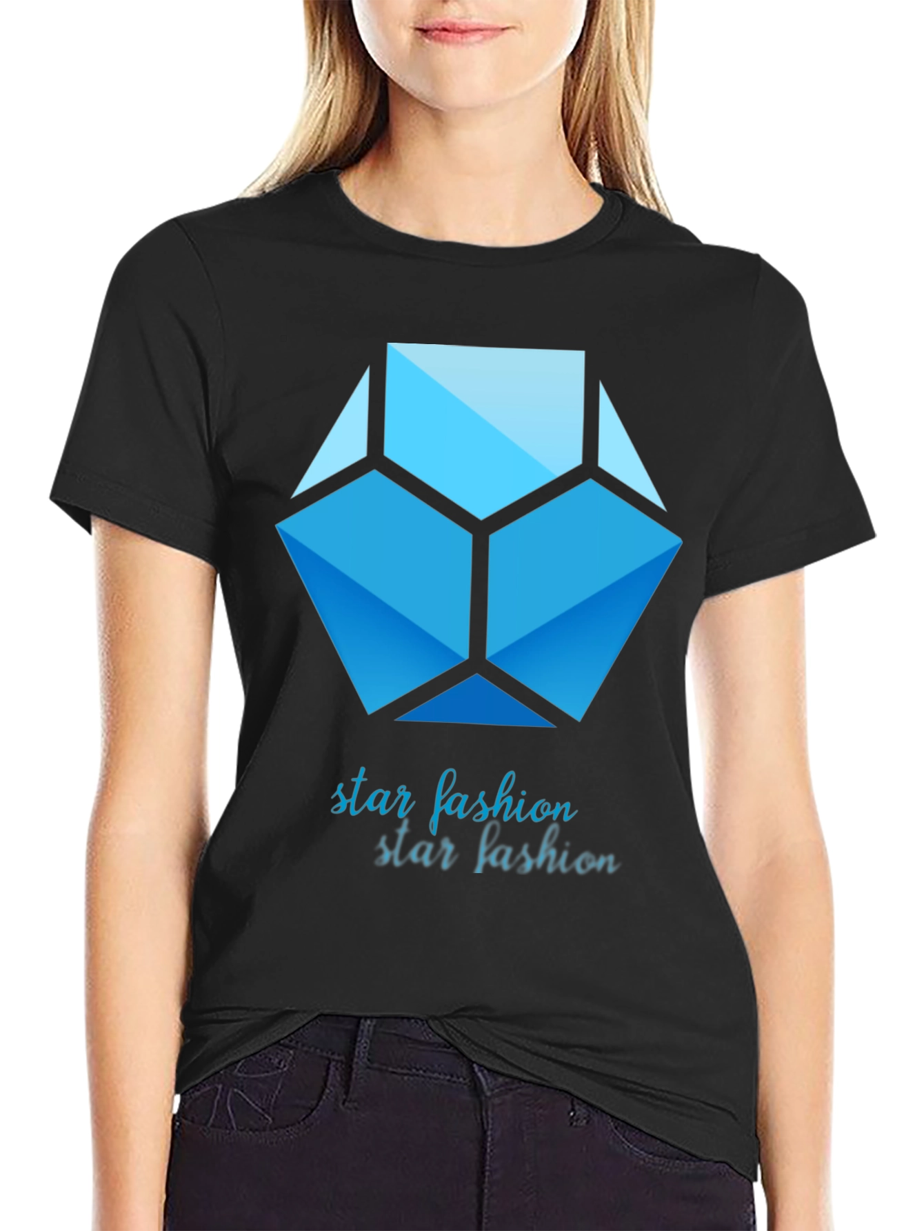 Black Geometric Star Fashion Graphic Print Tee view 2