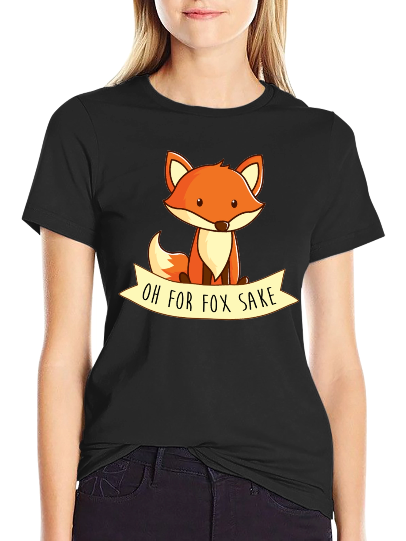 Black Oh For Fox Sake T-Shirt - Cute Animal Graphic Tee view 2