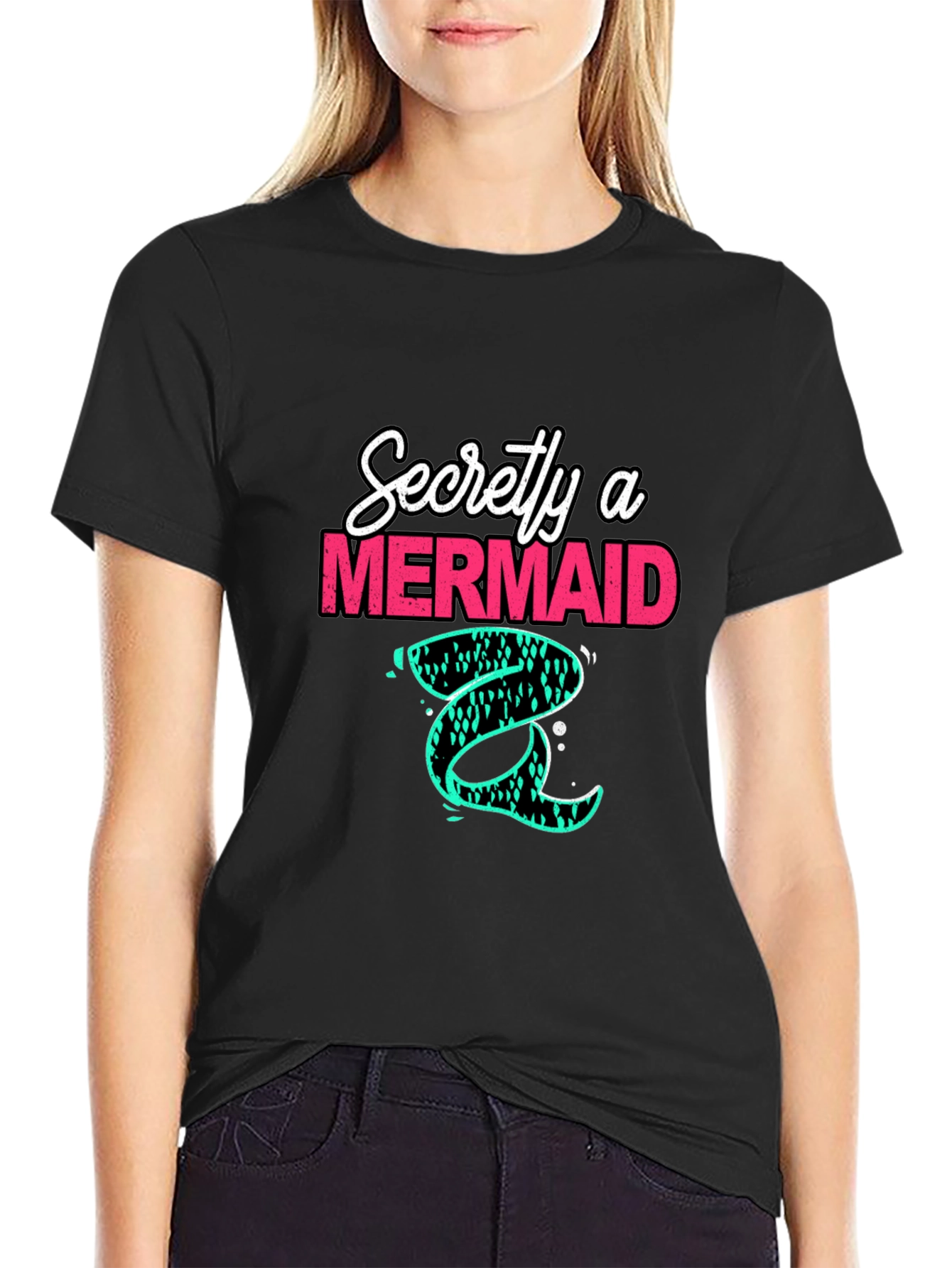 Black Secretly a Mermaid T-Shirt - Unique Graphic Tee view 2