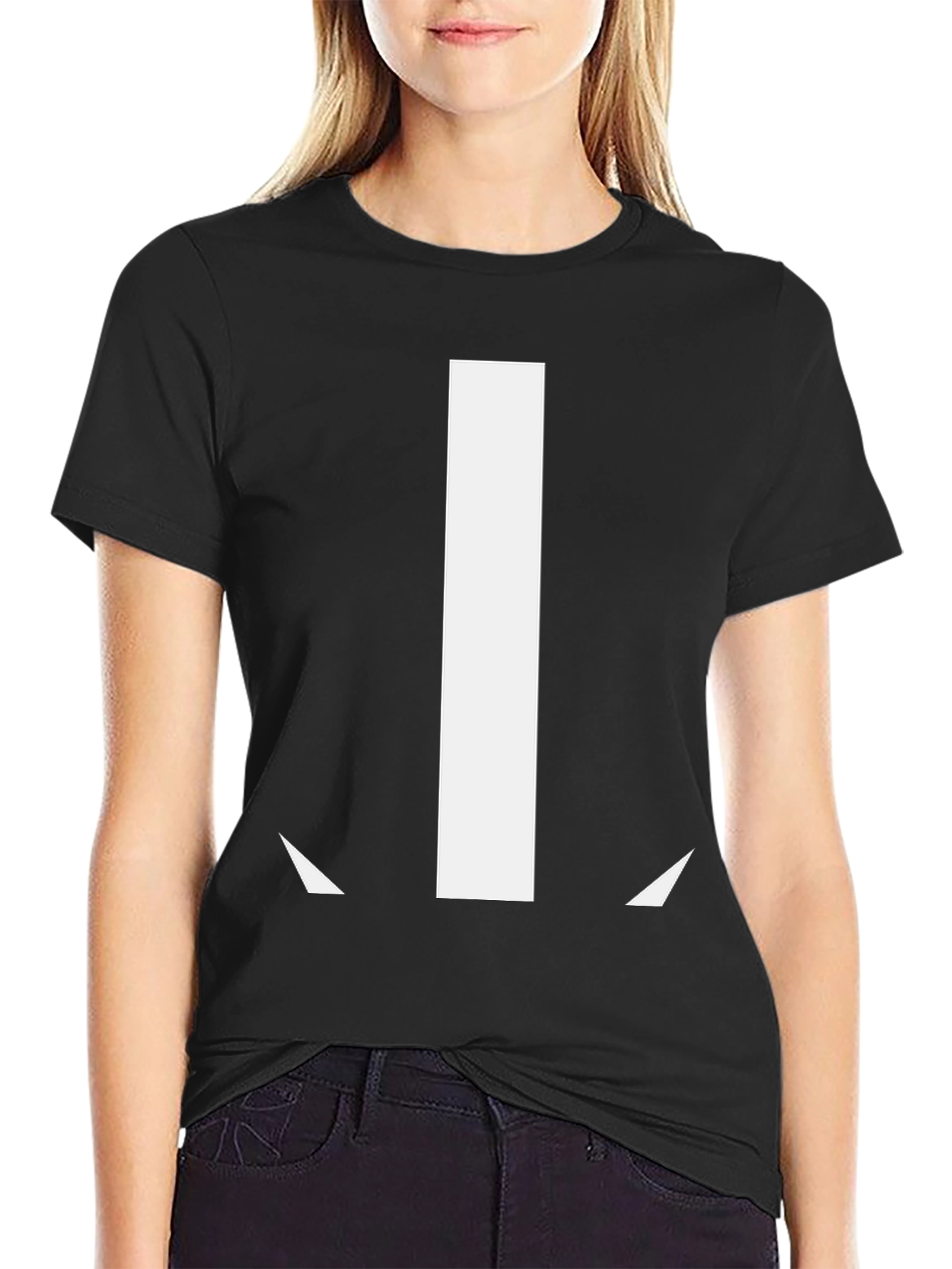 Black Minimalist 'L' Graphic Tee - Black Cotton Blend T-Shirt view 2